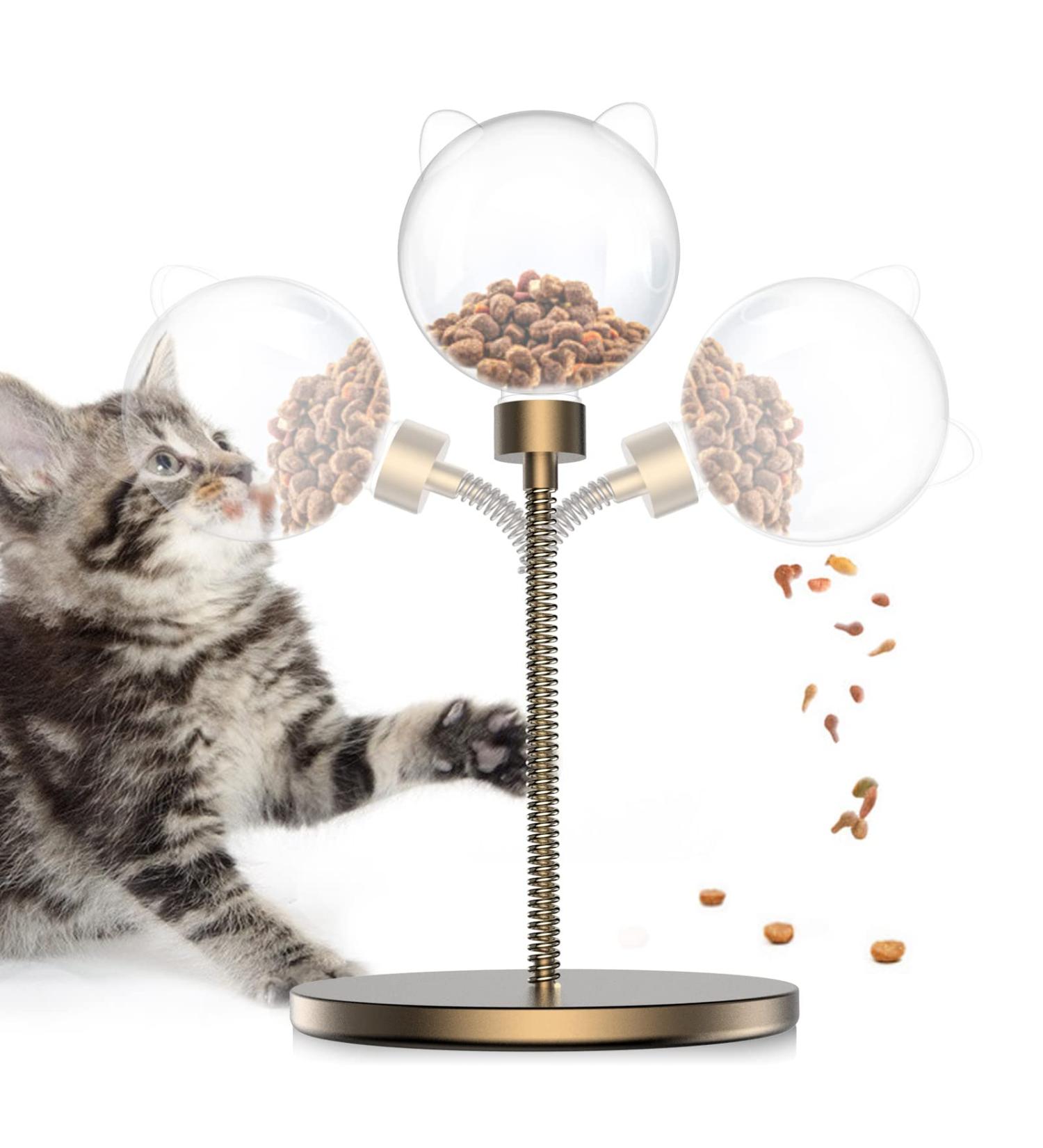 Tomxcute Interactive Cat Toy with Feather: Slow Feeder Treat Dispenser for Hunting, Chasing, and Exercising - Gold - Buy Online on GoSupps.com