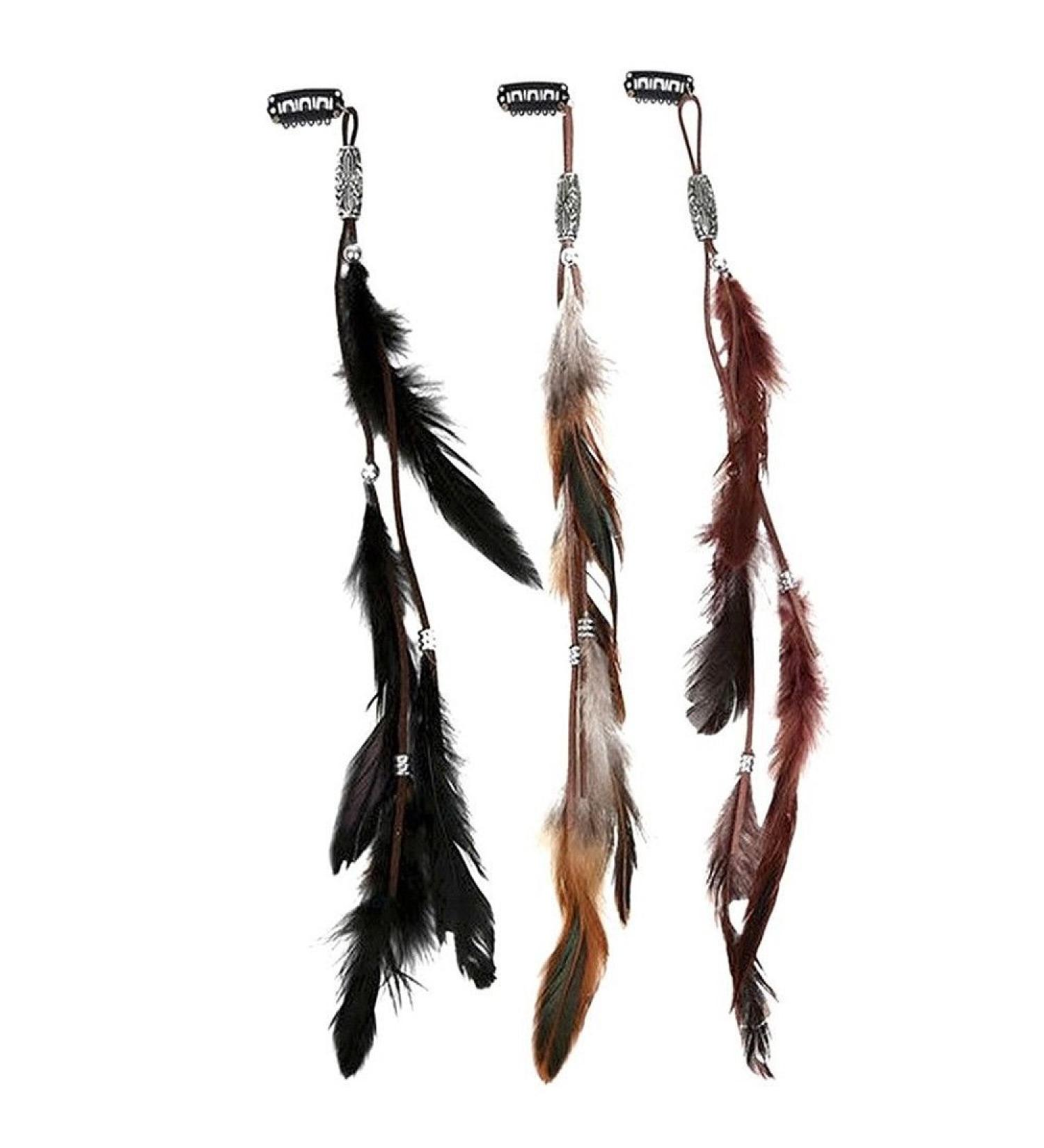 Buy ICYANG Women Feather Hair Clips - Handmade Boho Hippie Hair Extensions & Accessories - Set of 3 for Stylish DIY Hairpins - Buy Online on GoSupps.com