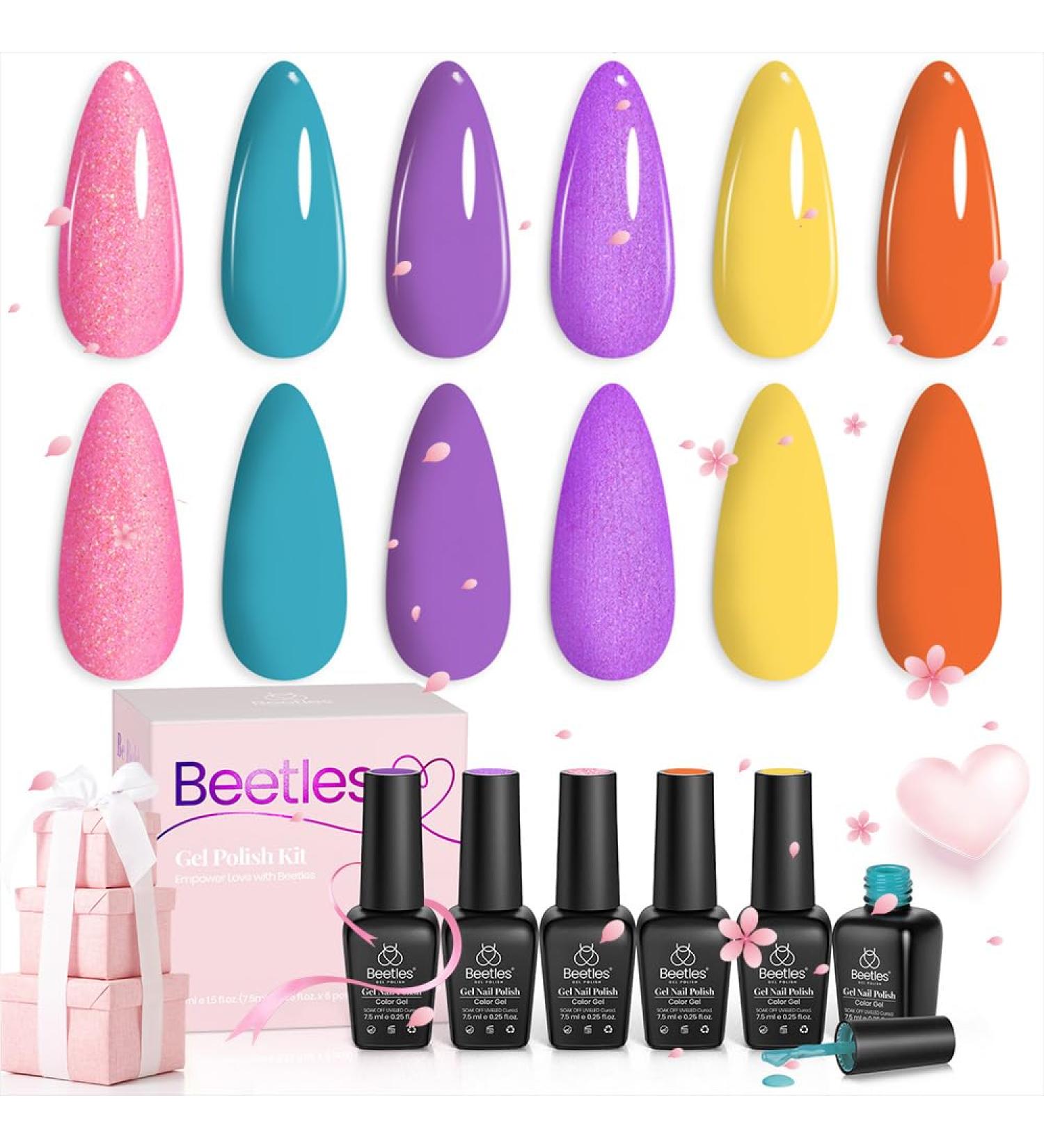 Beetles Gel Nail Polish Kit-6 Pcs Midsummer Dream Glitter Red Purple Yellow Gel Polish Summer Gel Polish Soak Off Nail Lamp Gel Polish Gifts for Women Manicure Kit - Buy Online on GoSupps.com