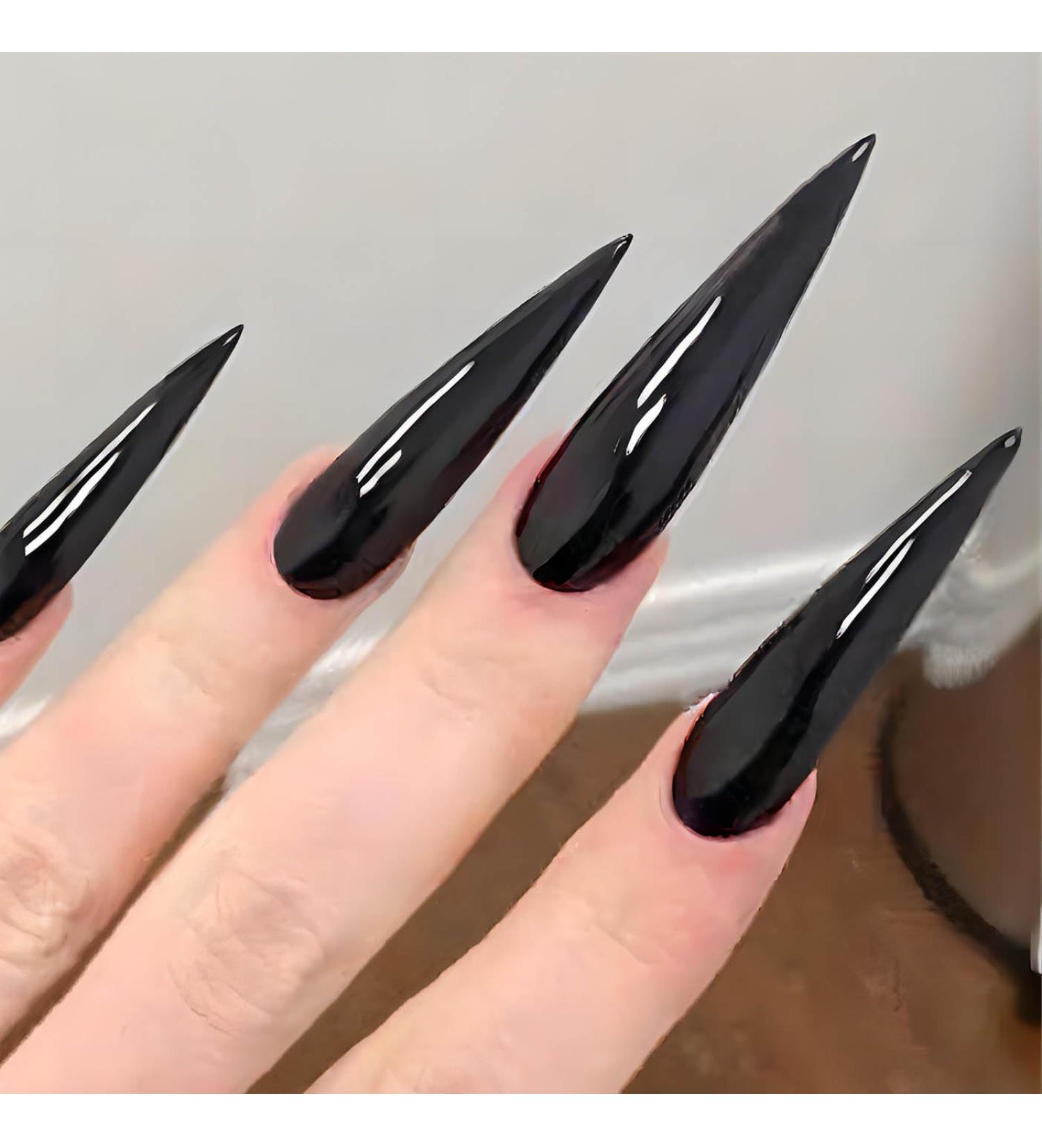Solid Black Stiletto Press-On Nails - Long Glossy 24PCS Gift Set for Women & Girls | QQPPOLIU - Buy Online on GoSupps.com