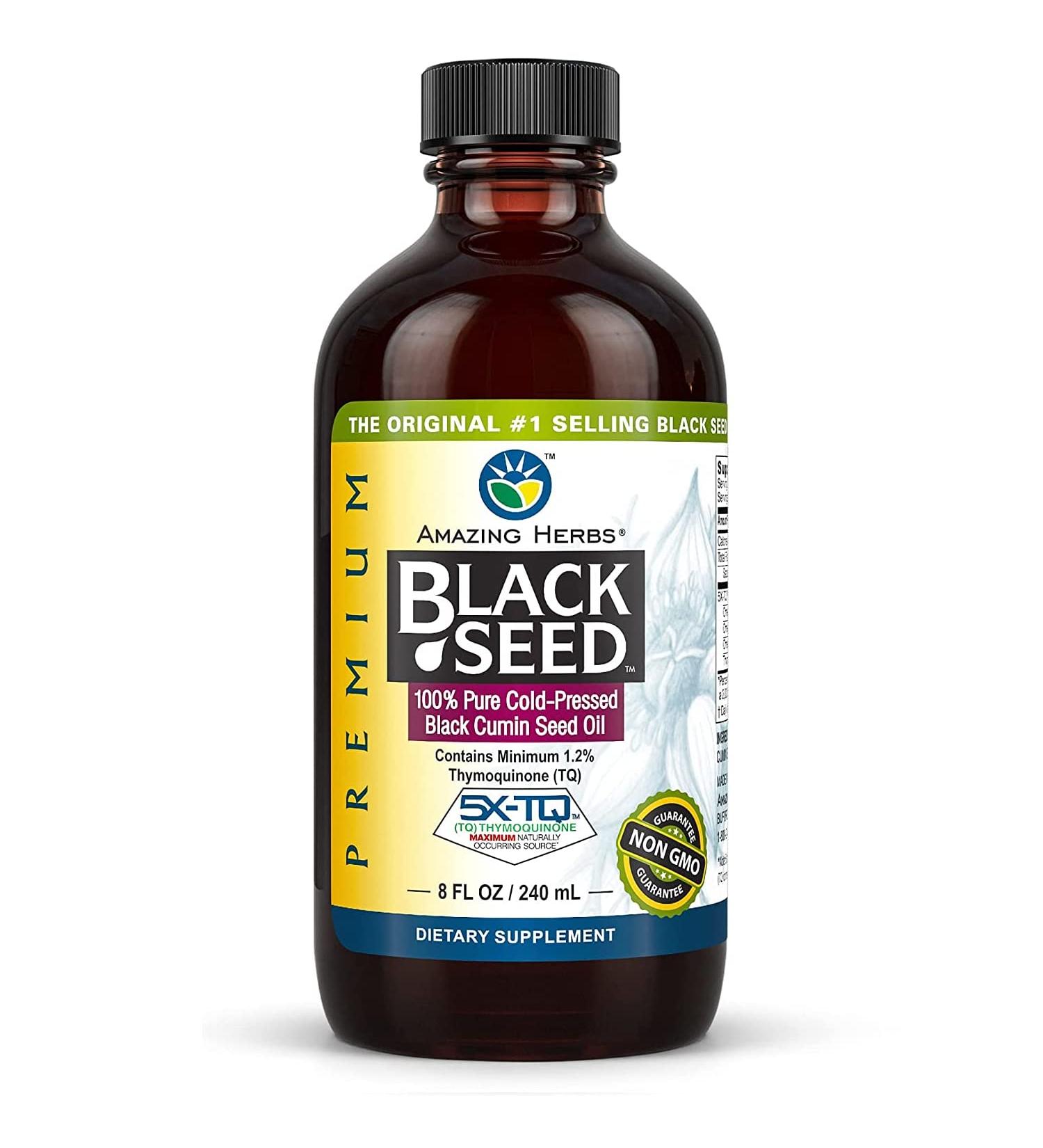 Amazing Herbs Premium Black Seed Oil - Cold Pressed Nigella Sativa for Digestive Health, Immune Support, Brain Function & Joint Mobility - 8 Fl Oz - Buy Online on GoSupps.com