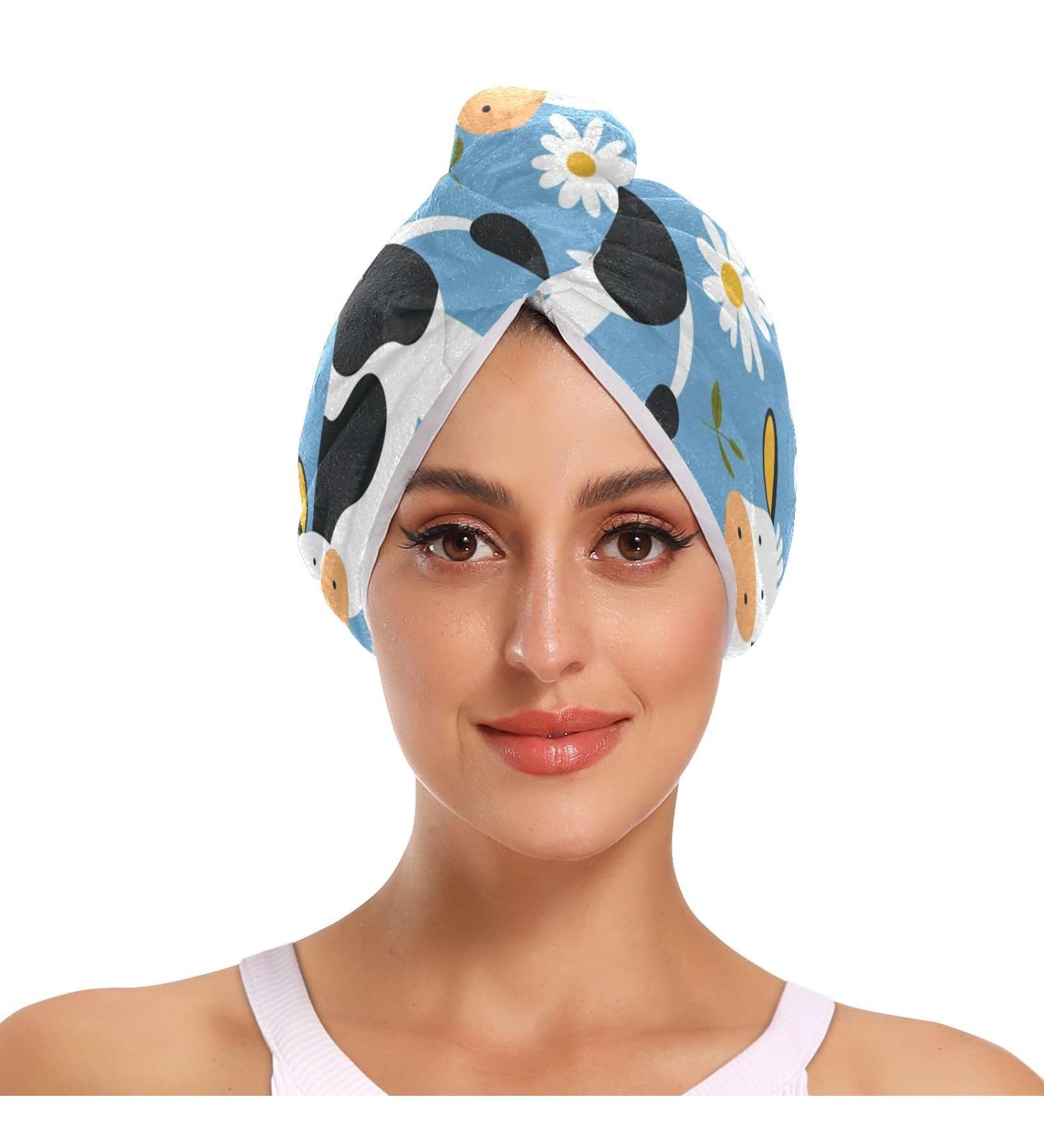 Buy Daisy Cow Hair Towel 2 Pack - Super Absorbent Quick Dry Hair Turbans for Women & Girls | International Shipping - Buy Online on GoSupps.com