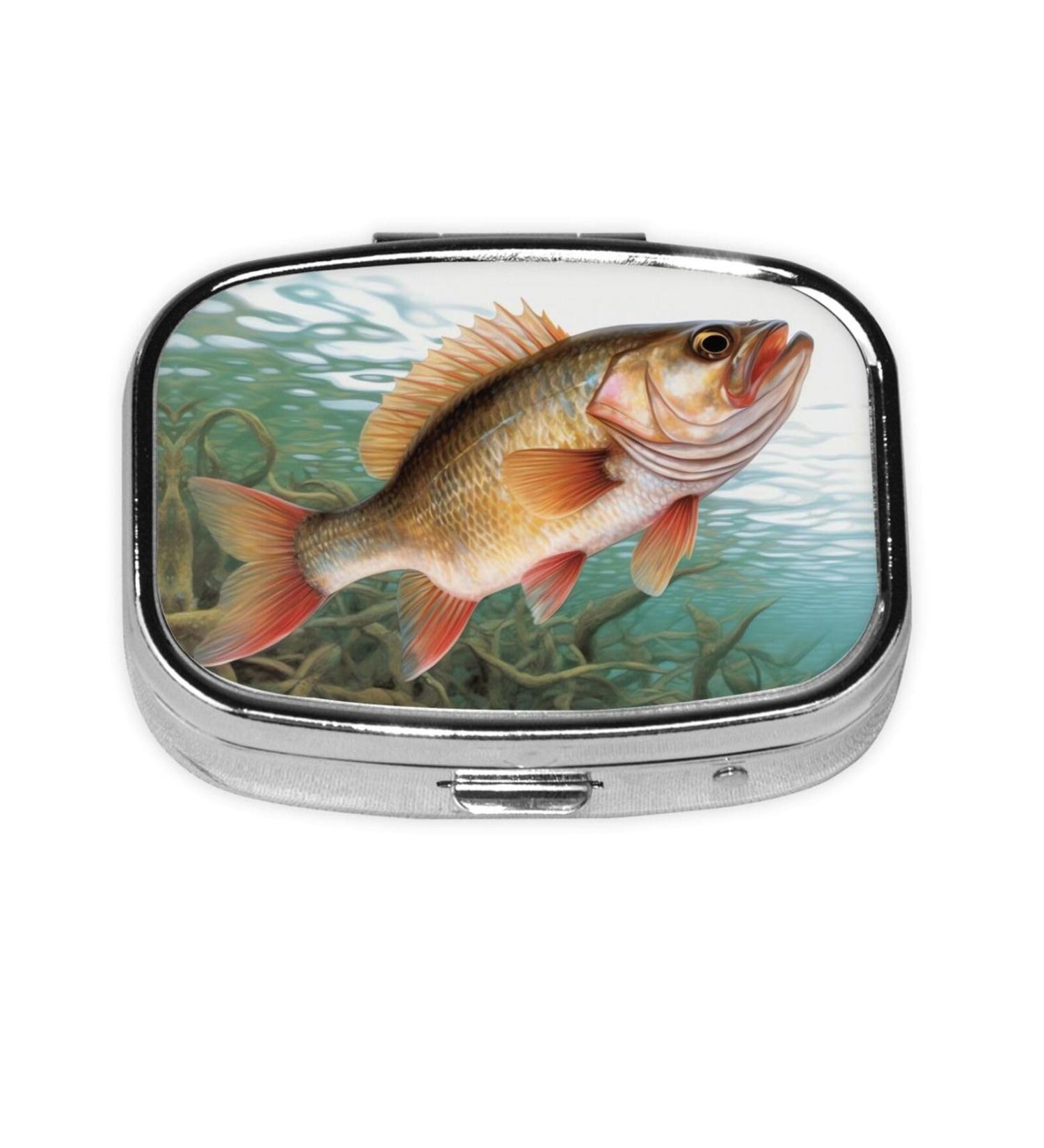 Fish Printing 2 Compartment Small Pill Case - Cute Travel Pill Organizer for Pocket & Purse - Perfect Gift - Buy Online on GoSupps.com