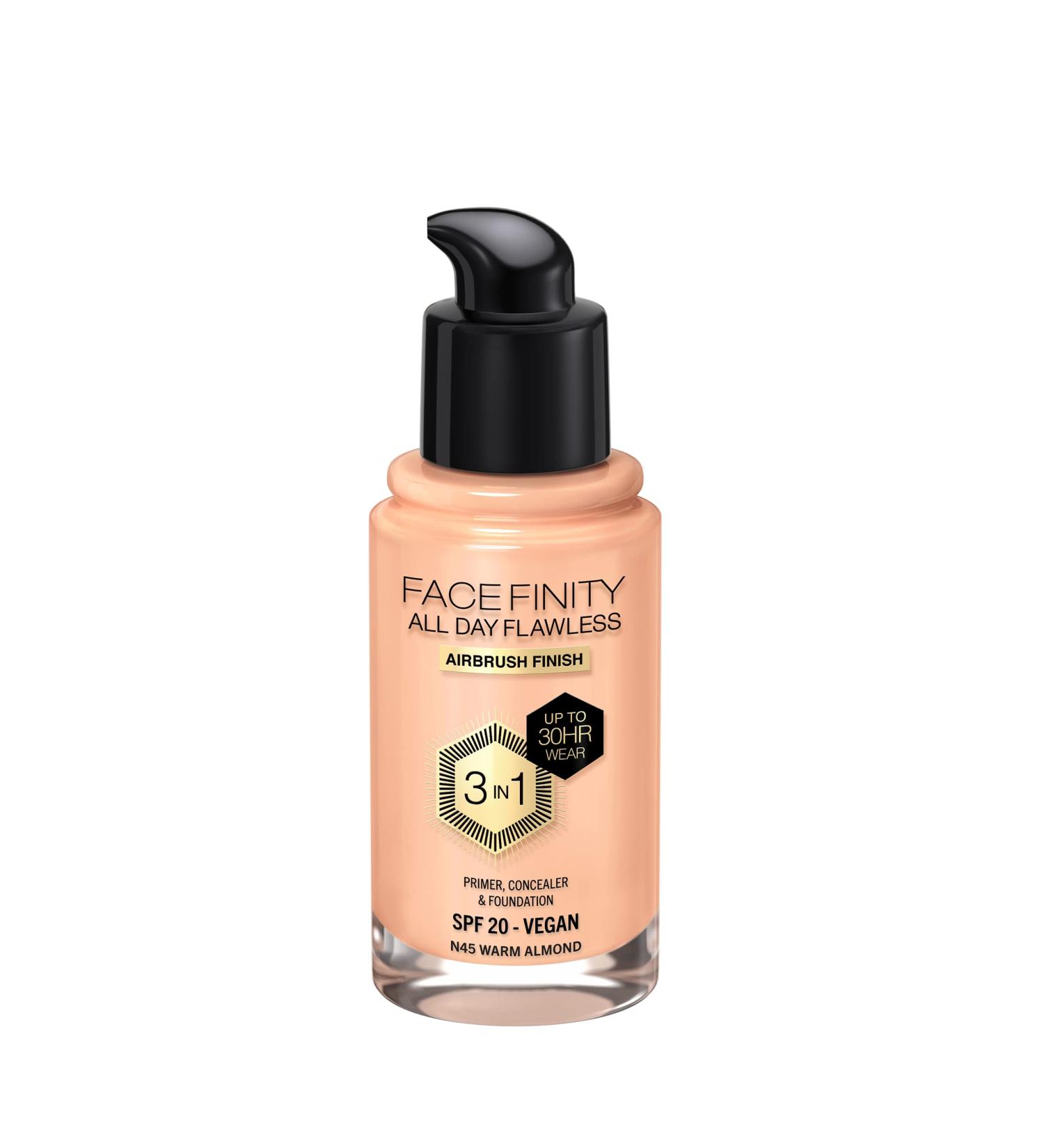 Max Factor Flawless Facefinity All Day 3 en 1 Fond de Teint SPF 20 N45 Warm Almond 30 ml (Lot de 1) - Buy Online on GoSupps.com