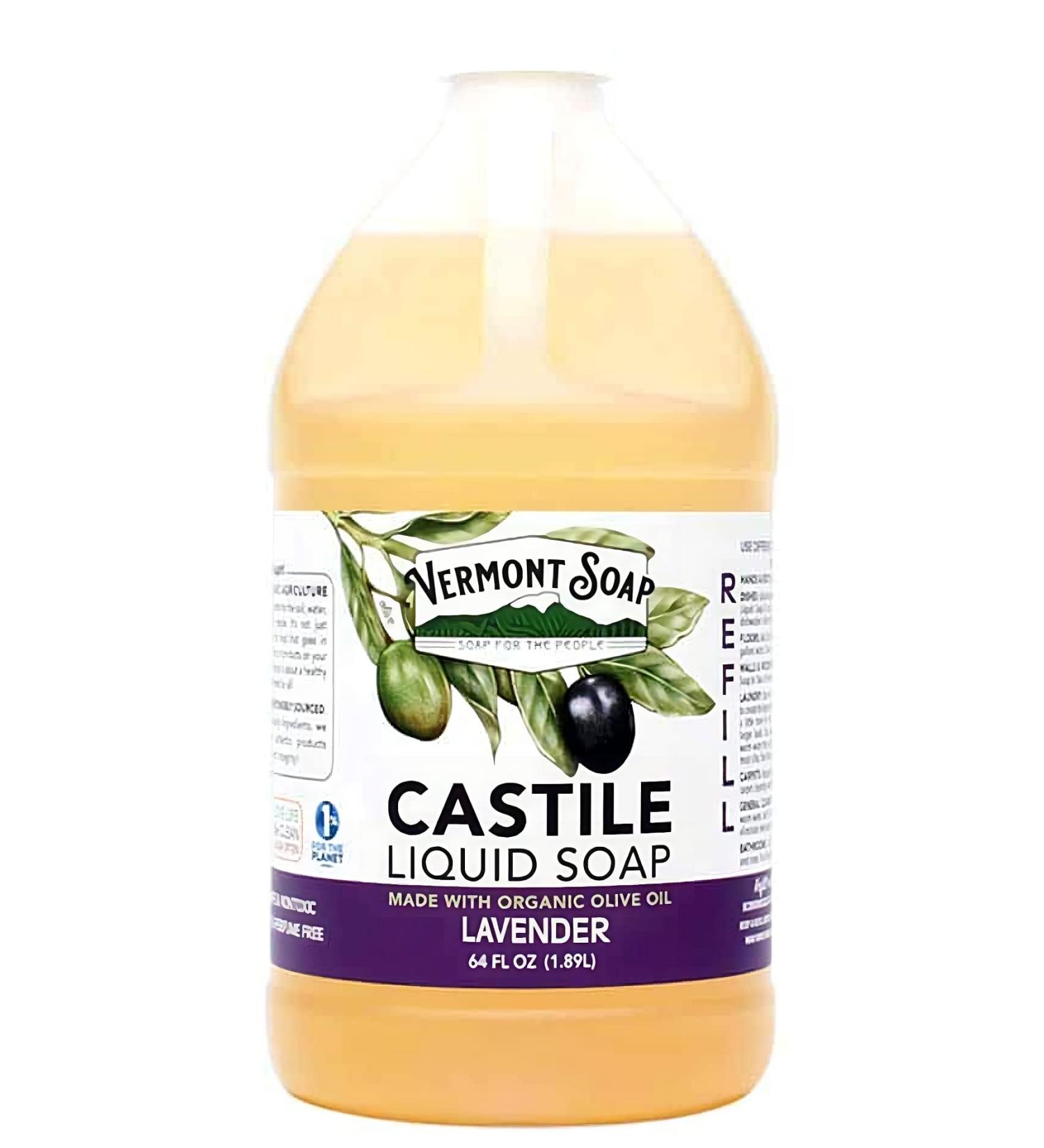 Vermont Castile Soap Lavender 64 Oz - Gentle Liquid Soap & Natural Body Wash - Organic Shampoo for Oily Hair - Aloe Castile Soap for Men & Women - Buy Online on GoSupps.com