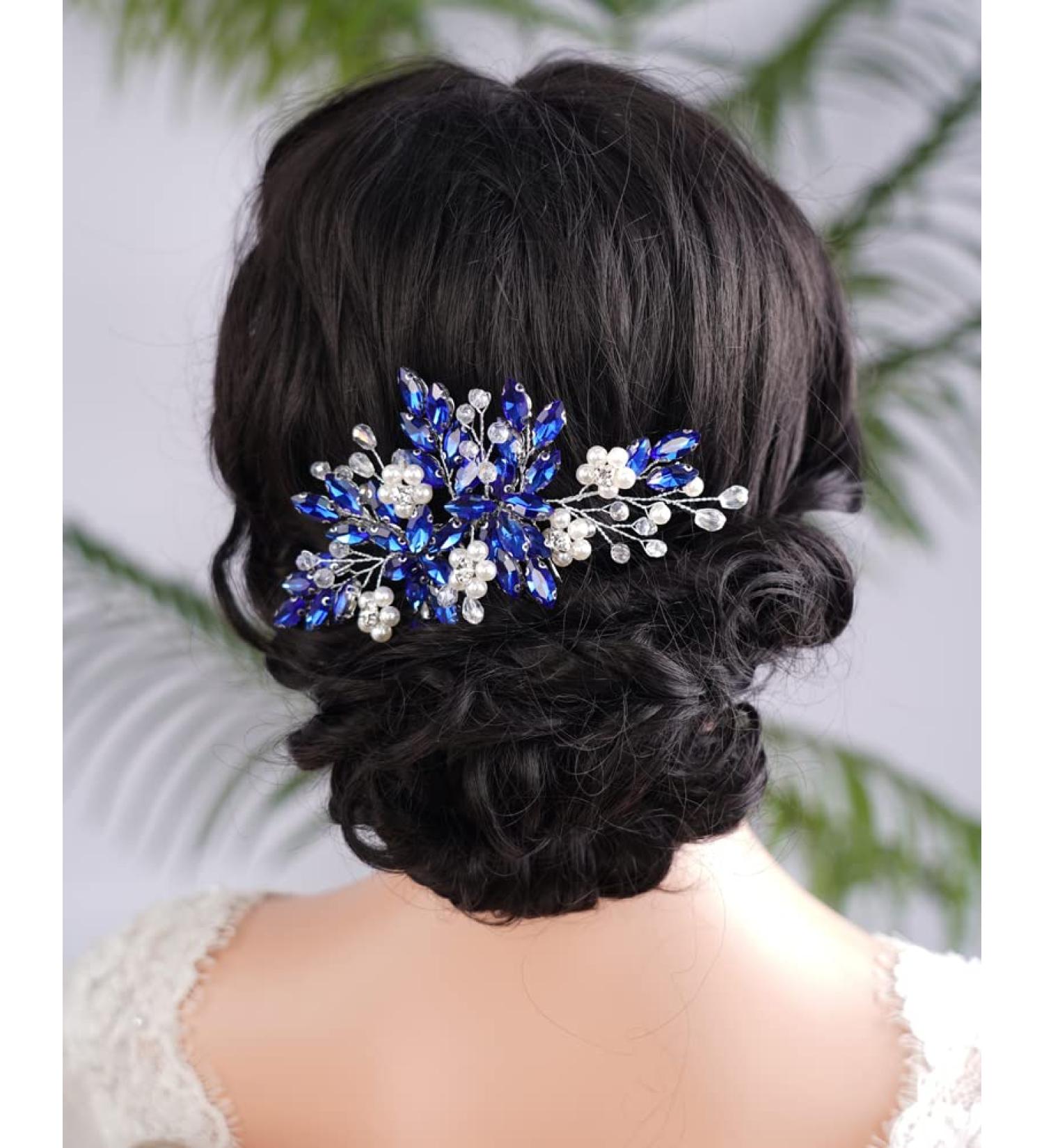 Kercisbeauty Some Blue Crystal Hair Comb for Wedding Brides Bridesmaid Women Silver Hair Piece for Special Occasion (Blue) - Buy Online on GoSupps.com