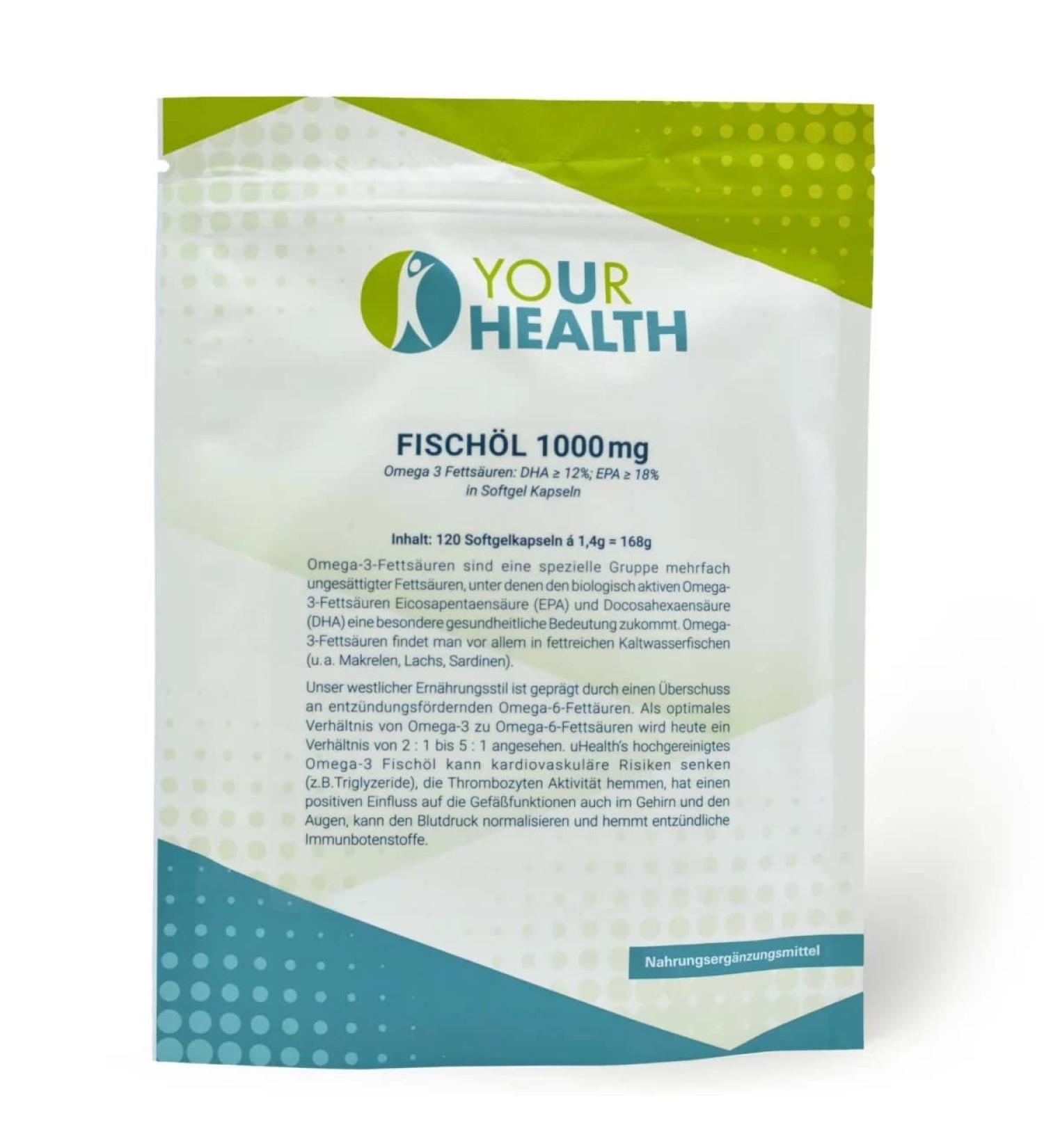 uHealth Fish Oil 1000 mg - Omega 3 Capsules with DHA & EPA - 120 Softgels for Heart & Joint Health - Buy Online on GoSupps.com