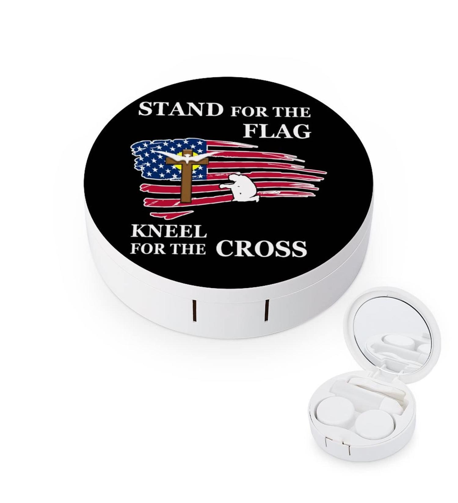 Stand For The Flag Kneel For The Cross Round Case For Contact Lens Kit Storage Box with Mirror Printed - Buy Online on GoSupps.com