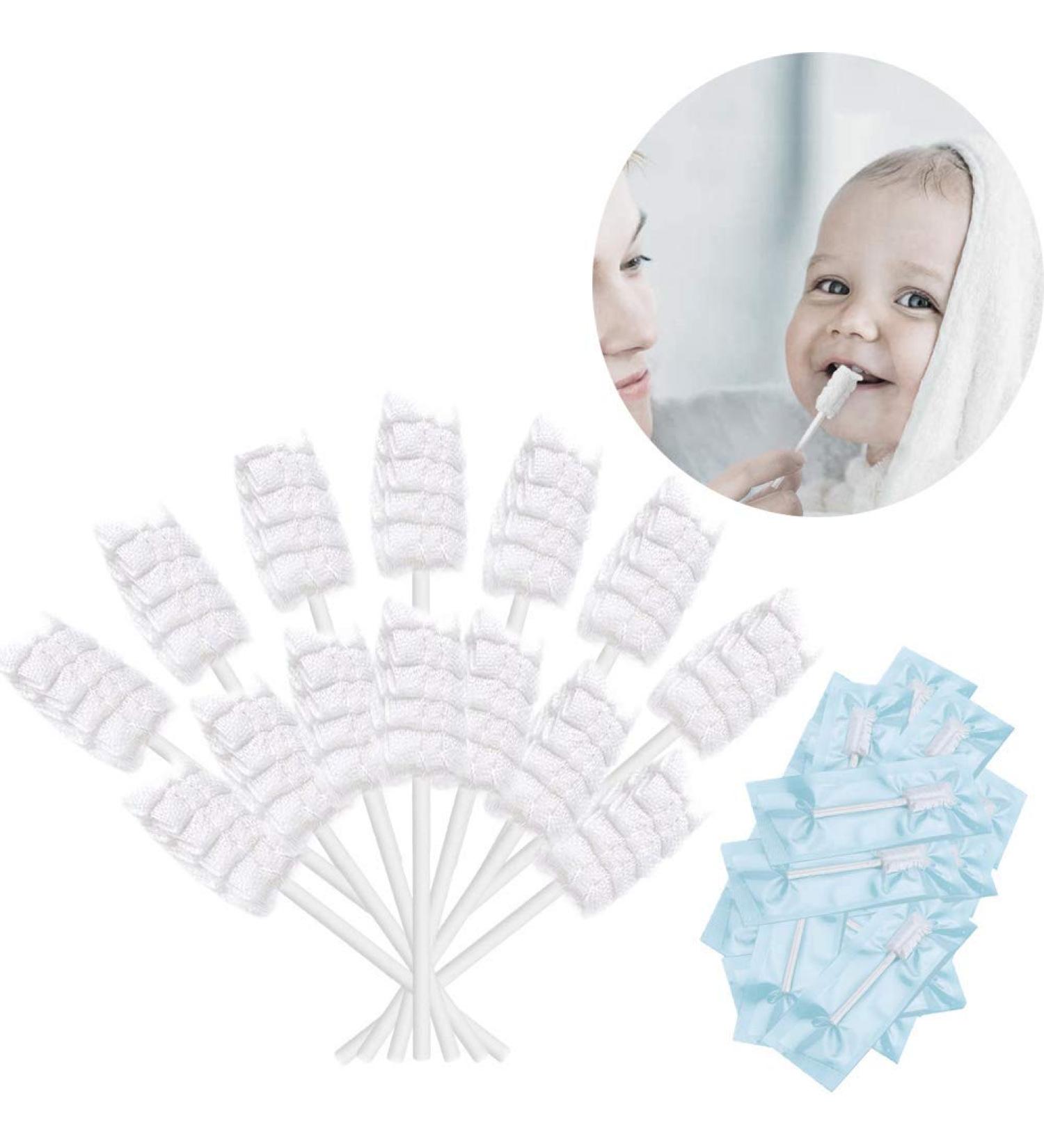 100 Pcs Baby Disposable Gauze Toothbrush - Newborn Infant Oral Care Cleaning Swabs for 0-36 Month - Buy Online on GoSupps.com