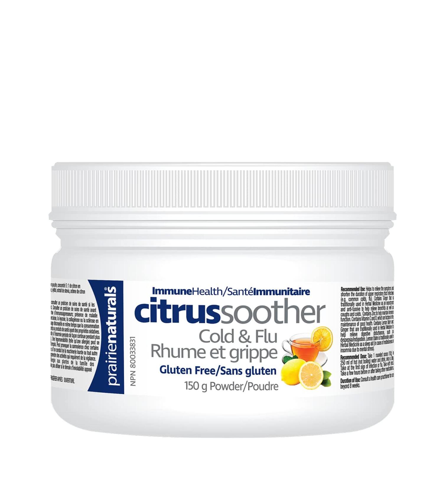 Prairie Naturals Citrus Soother Cold & Flu Hot Immune-Boosting Drink with Elderberry Zinc Vitamins D & C and Lemon Balm - 150 Gram - Buy Online on GoSupps.com