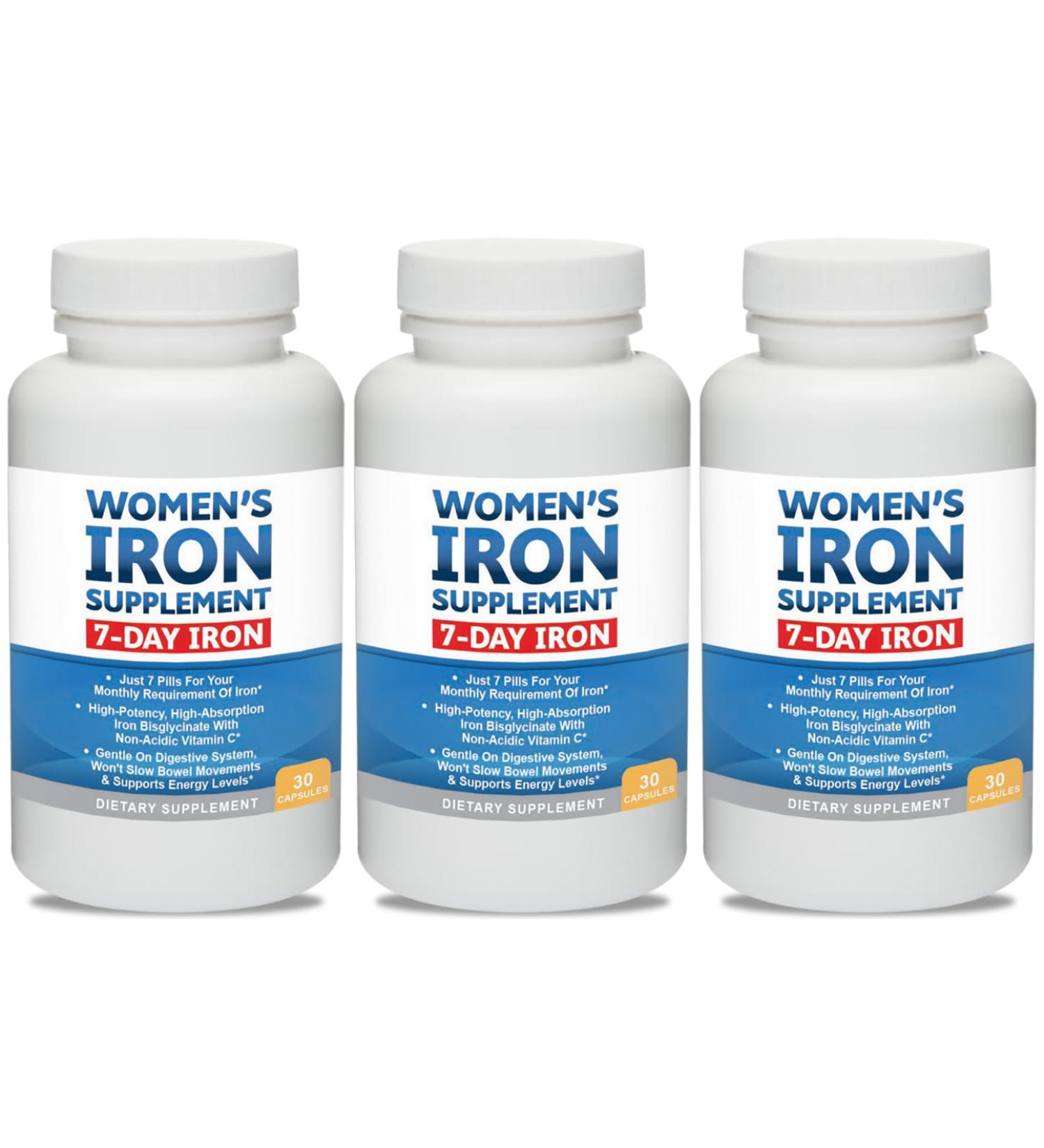 Women s Iron Supplement Pills for Women Bis-Glycinate 80mg 7 Iron Pills for 30 Days Worth of No Stomach Binding Vegan Alkaline VIT C Iron Pill for Women 30 Capsules 3-Pack - Buy Online on GoSupps.com