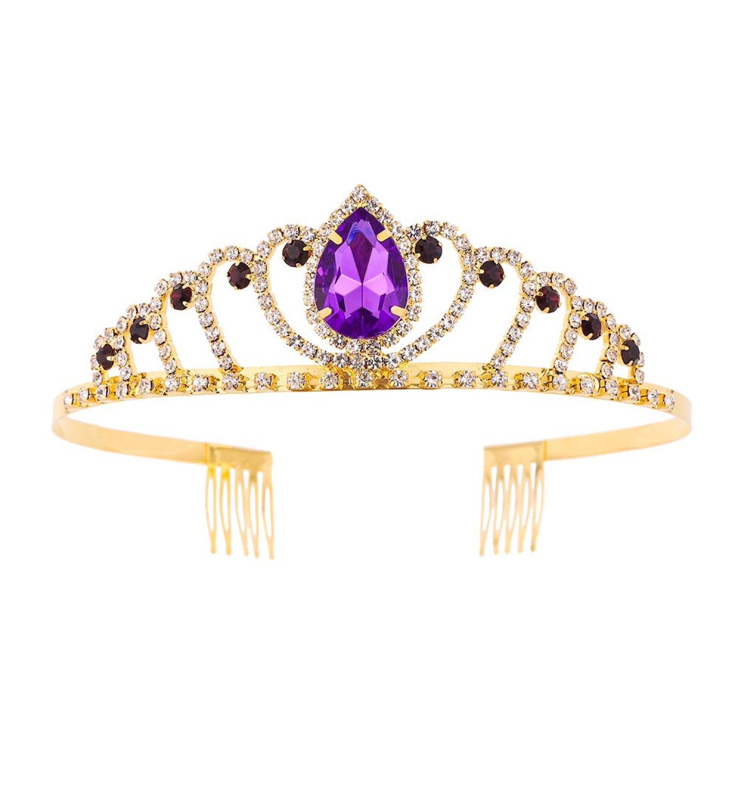 Baroque Tiara Crown for Girls | Princess Birthday Prom Accessory in Gold Purple - Buy Online on GoSupps.com