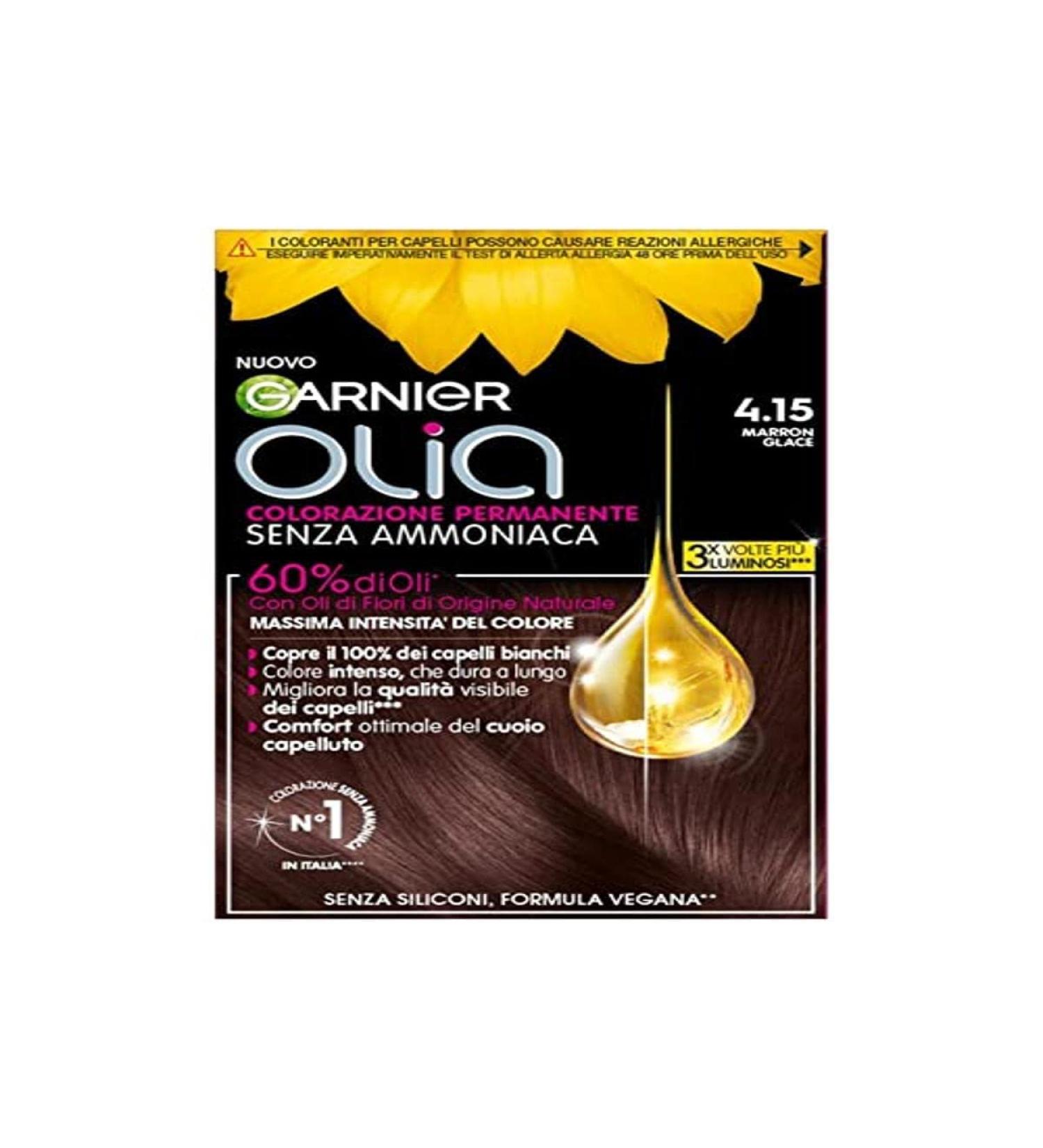 Garnier Olia Hair Dye Permanent Coloring Without Ammonia Covers 100% of White Hair With Flower Oils of Natural Origin Vegan Formula Marron Glac