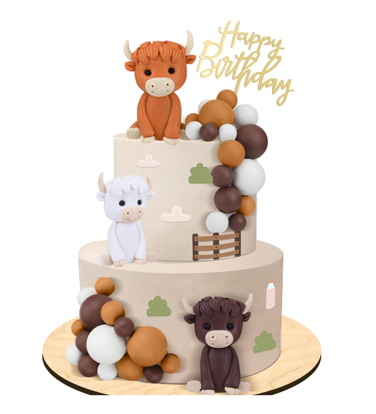 Kigley 25 Pcs Highland Cow Cake Toppers Highland Cow Figurine Foam Balls Mini Balloons Cake Toppers Acrylic Birthday Highland Cattle Cake Decoration for Highland Cow Farm Animal Birthday Party - Buy Online on GoSupps.com
