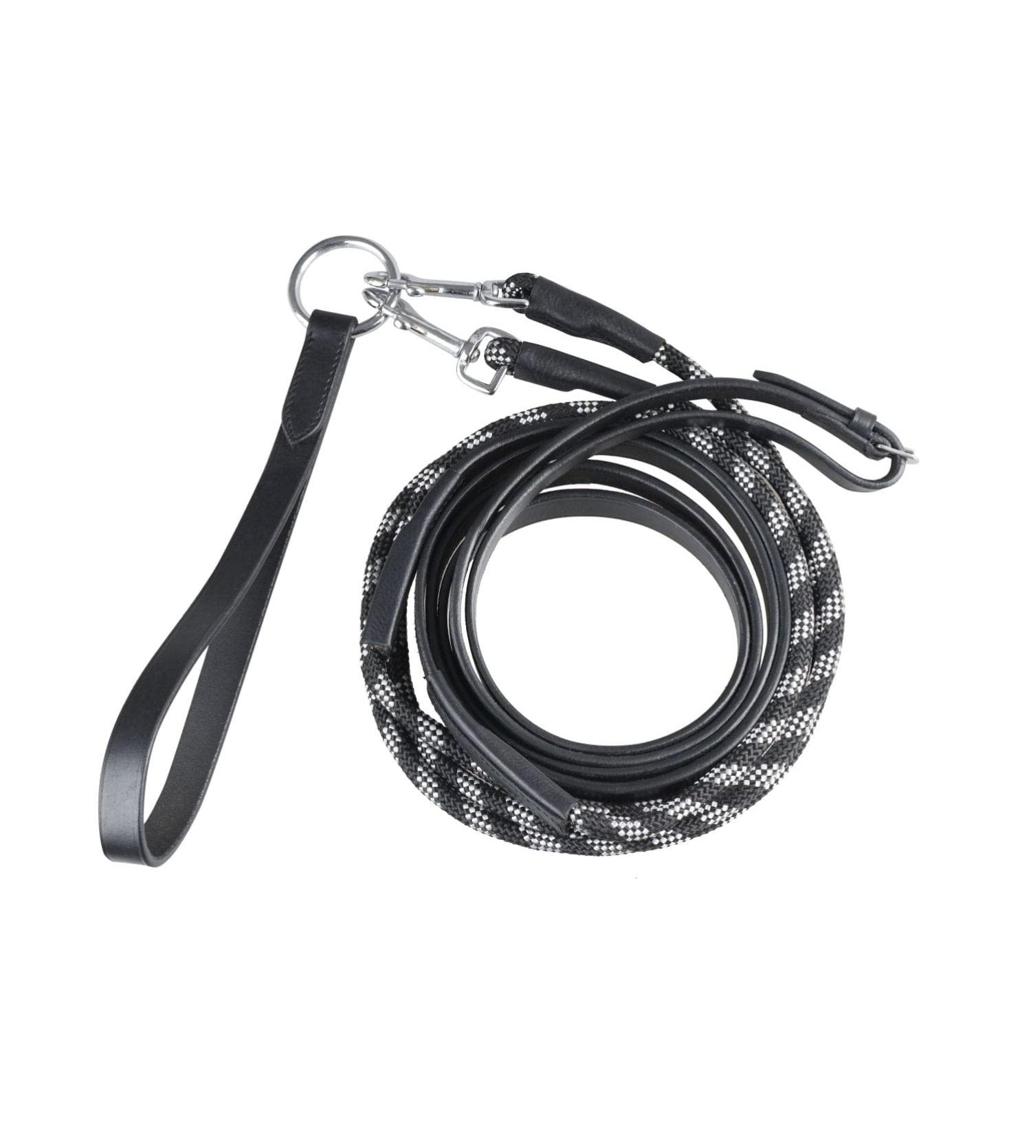 START webbing draw reins black with riding rope one size with snap hook (leather)