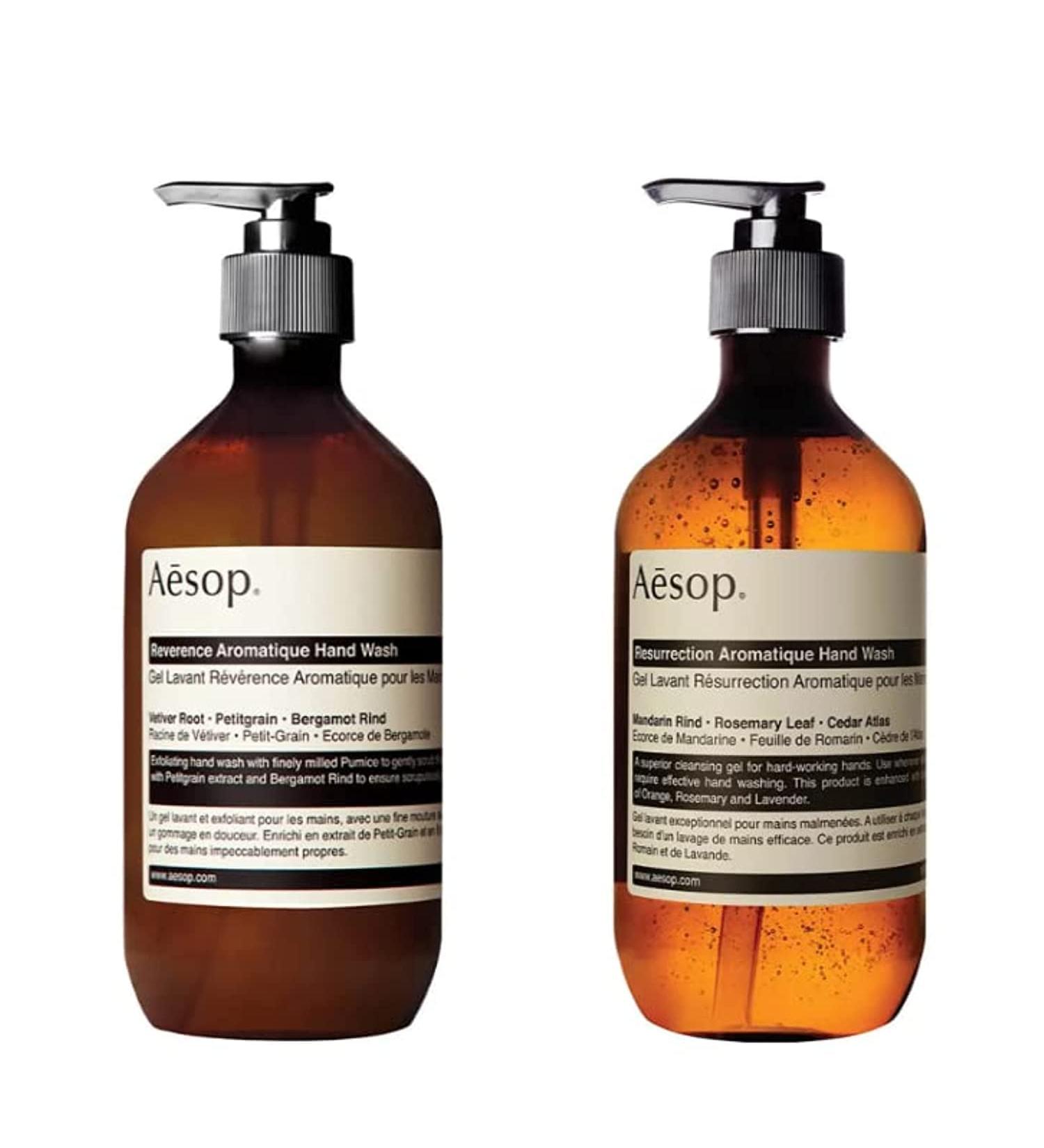 Aesop Reverence and Resurrection Aromatique Handwash Duo Set - 500ml, Essential Botanical Extracts, Bergamot Mandarin Rind, Gentle Exfoliating Gel for Refreshed Skin - Buy Online on GoSupps.com