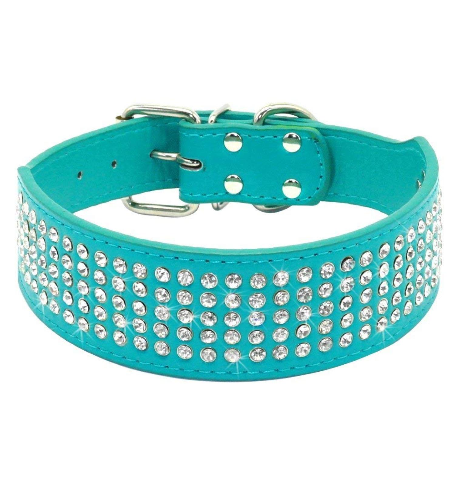 Elegel Leather Dog Collar - Wide Stylish & Safe for All Sizes - Rhinestone Anti-Lost Multiple Colors - Buy Online on GoSupps.com