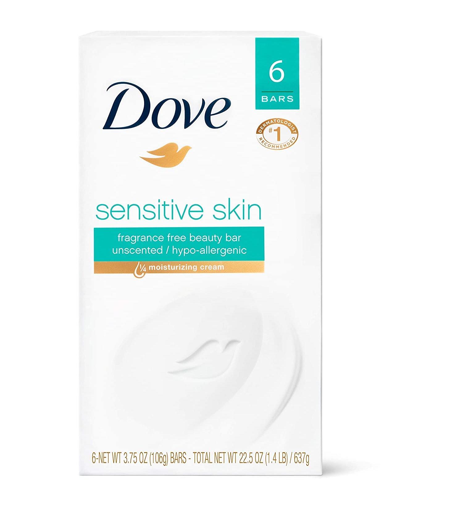 Dove Sensitive Skin Unscented Bath Bars 4oz (Pack of 6) - Gentle Cleansing, Hypoallergenic Formula - Buy Online on GoSupps.com