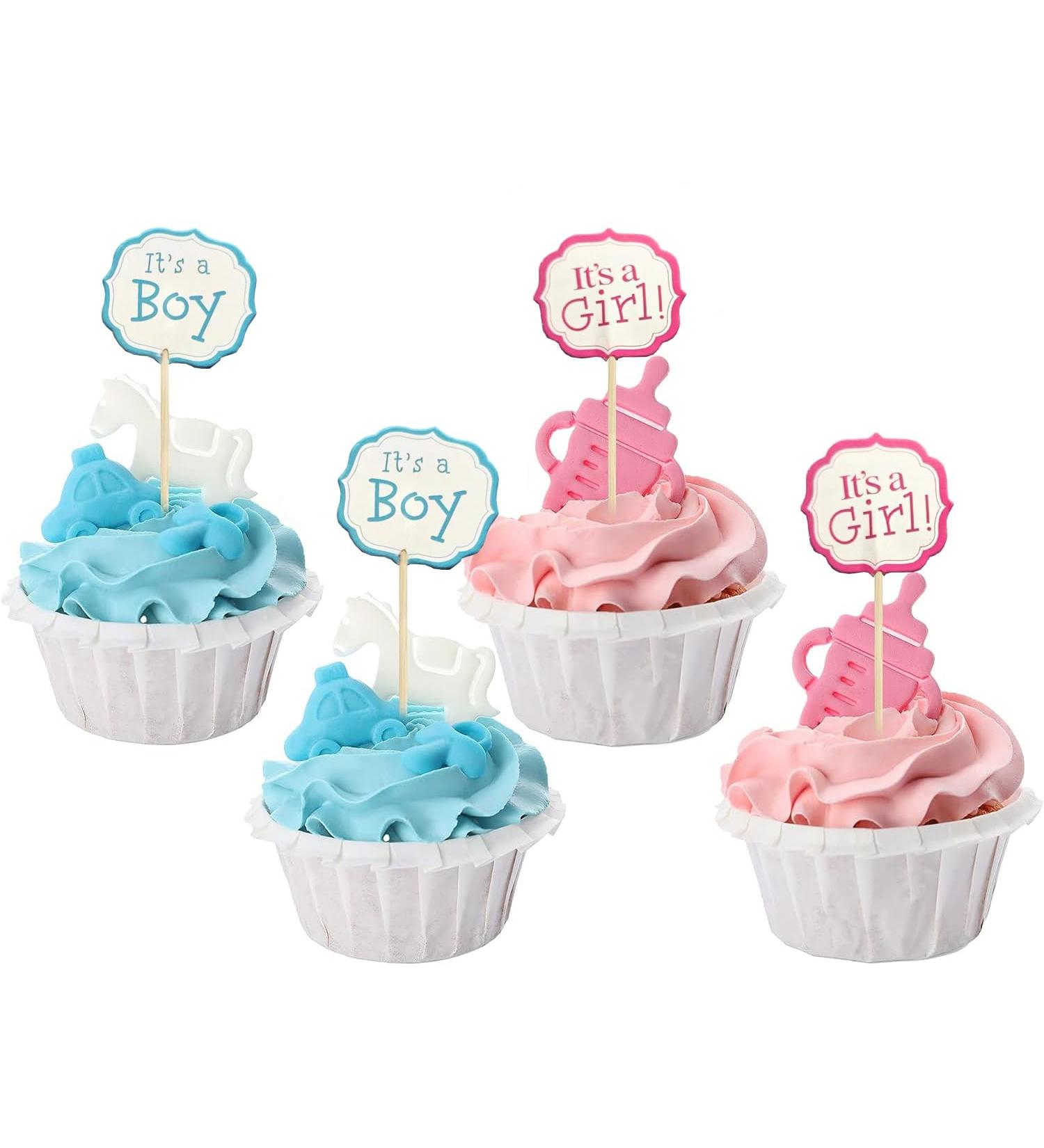 Dopobo 24Pcs Boy and Girl each 12Pcs Cupcake Toppers Cupcake Picks Baby Shower Cake Topper Decorations for Kids Birthday Gender Reveal Party Cake Decorations Supplies - Buy Online on GoSupps.com