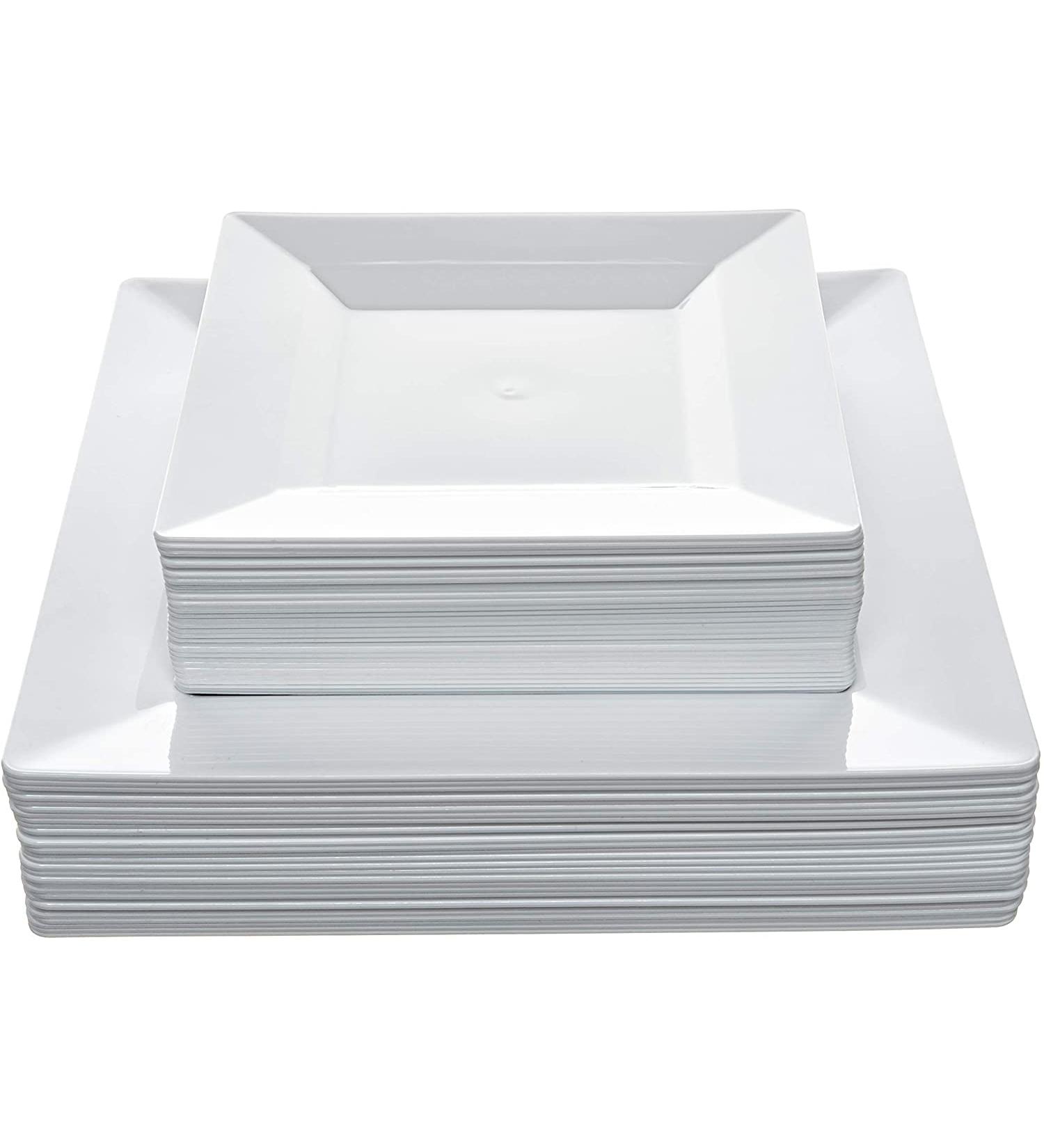 60 Pack Disposable Square Plastic Plates - Heavy Duty Combo Set by Aya's Cutlery Kingdom - Buy Online on GoSupps.com