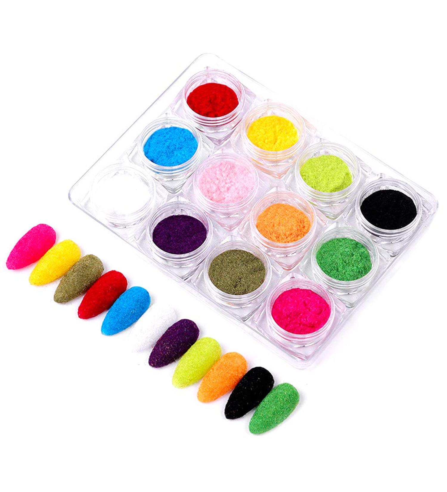 Rantoloys 12 Color Velvet Flocking Powder Set - Nail Art Glitter Polish for DIY Decoration - Buy Online on GoSupps.com