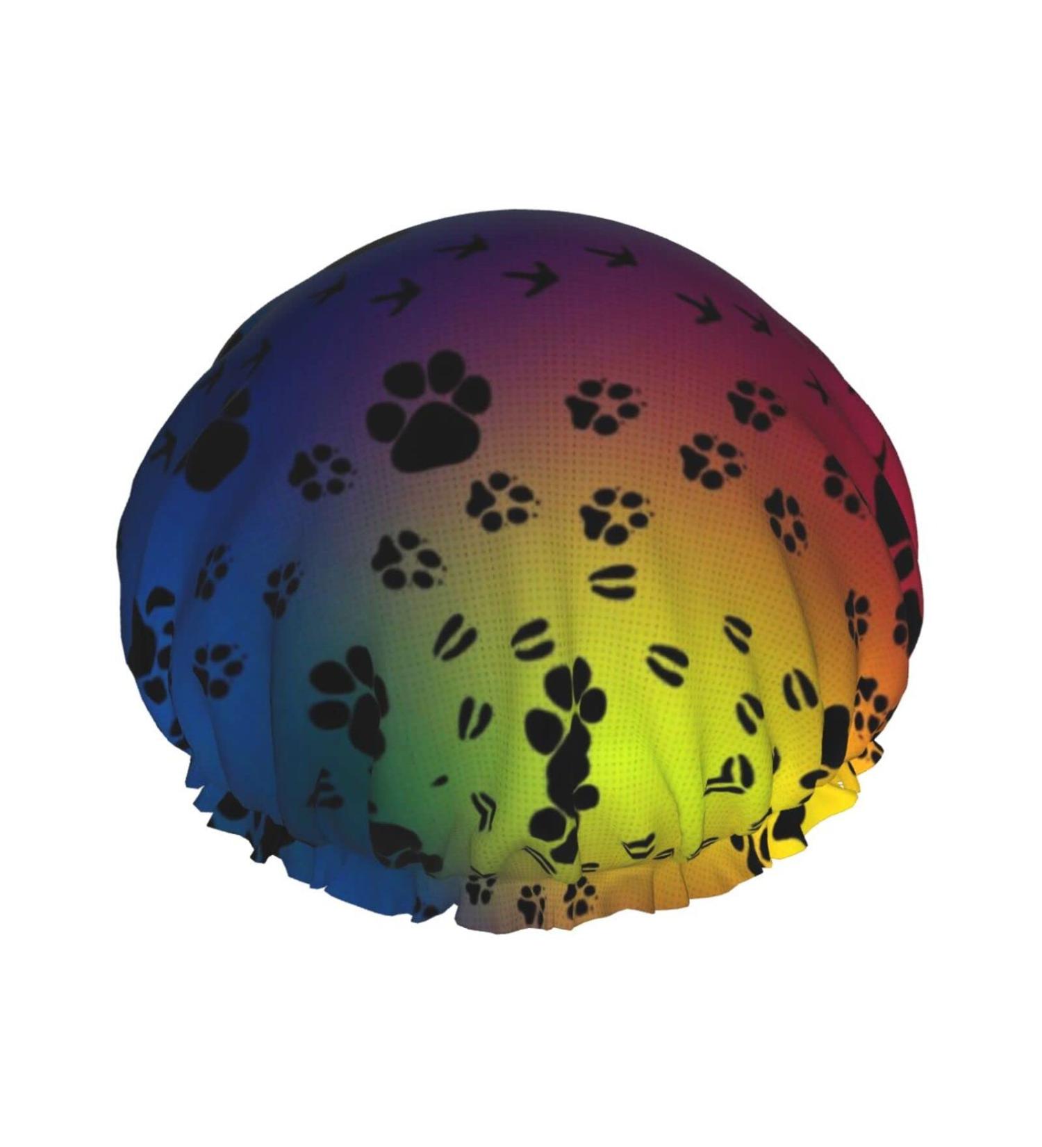 Paw Prints Pattern Waterproof Shower Cap for Women - Fits All Head Sizes & Hair Textures - Buy Online on GoSupps.com