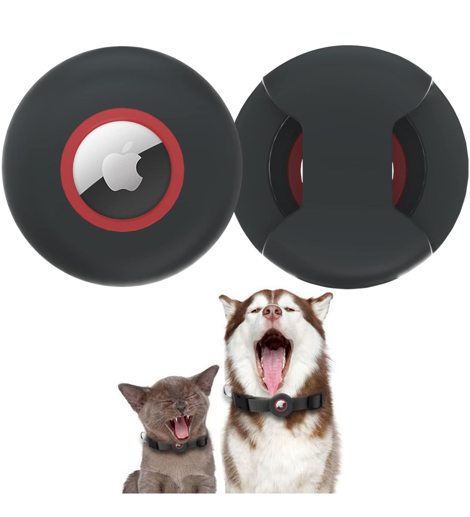 AirTag Dog Cat Collar Holder - 2 Sizes in 1 Design for Large, Medium and Small Pets - Slide On Protective Cover - Compatible with Apple AirTag - Black - Buy Online on GoSupps.com