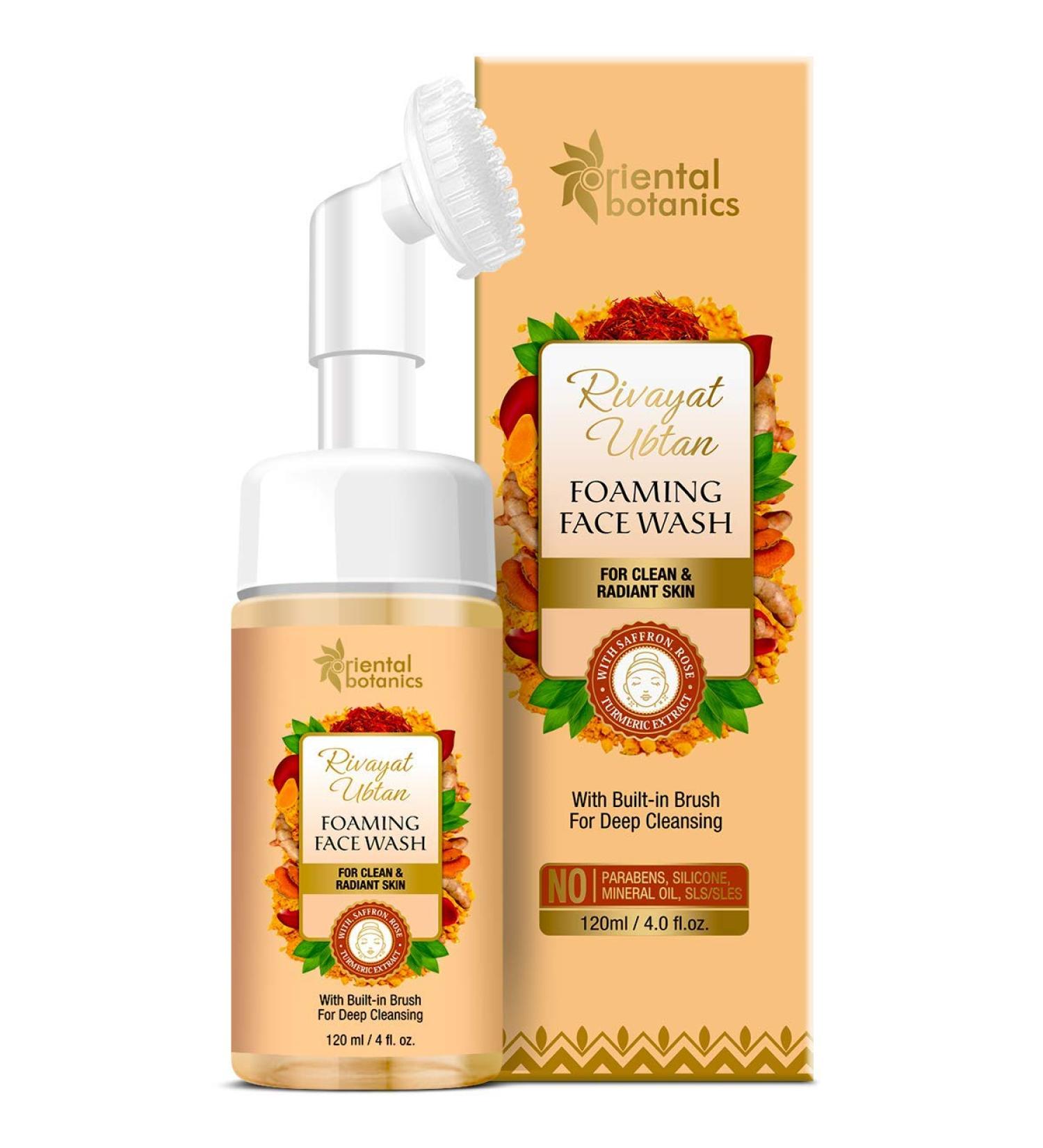 Buy Oriental Botanics Rivayat Ubtan Foaming Face Wash with Brush - Clear & Radiant Skin Saffron Rose & Turmeric Extract 120ml - Worldwide Shipping - Buy Online on GoSupps.com