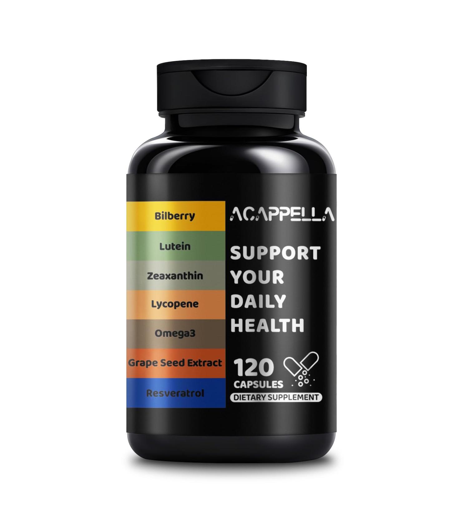 ACAPPELLA Lutein and zeaxanthin Supplements with Grape Seed Extract Capsule and Grape Seed Extract Capsule Eye Vitamins Capsules Bilberry Supplement for Eyes Omega 3 Fish Oil Capsules - Buy Online on GoSupps.com