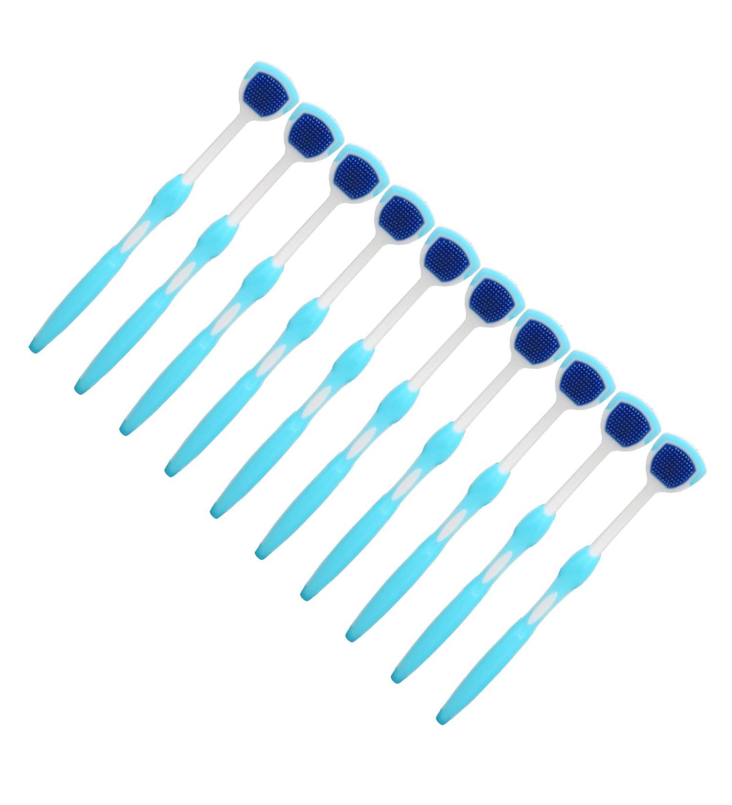 Tongue Cleaner Brush - Silicone Oral Hygiene Tool for Adults | Long Handle - Blue - Buy Online on GoSupps.com