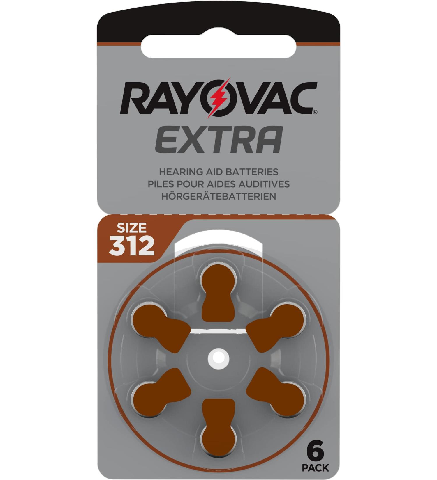 4 x Rayovac Type 312 Hearing Aid Batteries (6 Pack) + 1 Pack FREE!