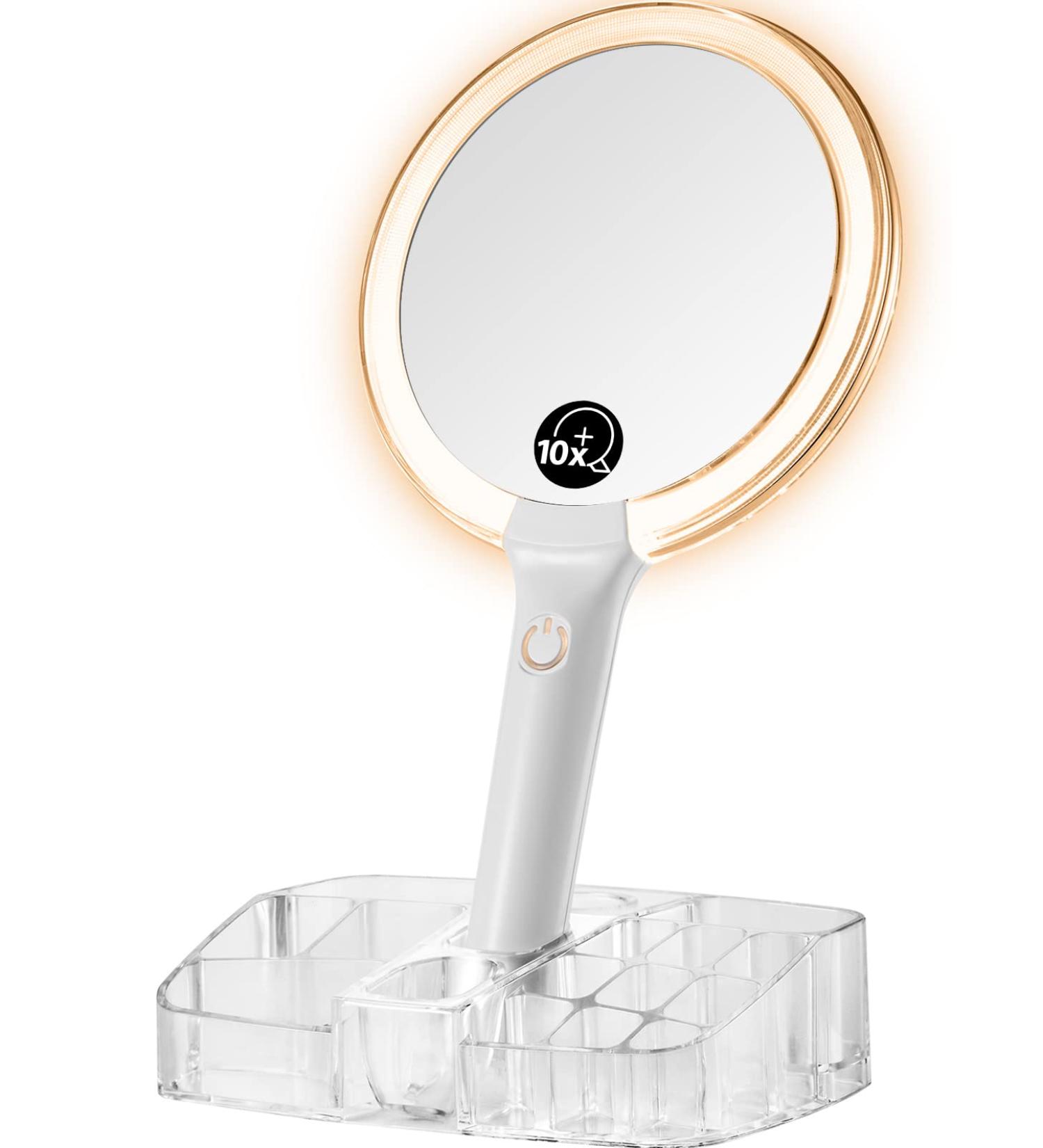 OMIRO Hand Mirror with Lights on Base | Double Sided 1X/10X Magnifying Makeup Mirror Set - Buy Online on GoSupps.com