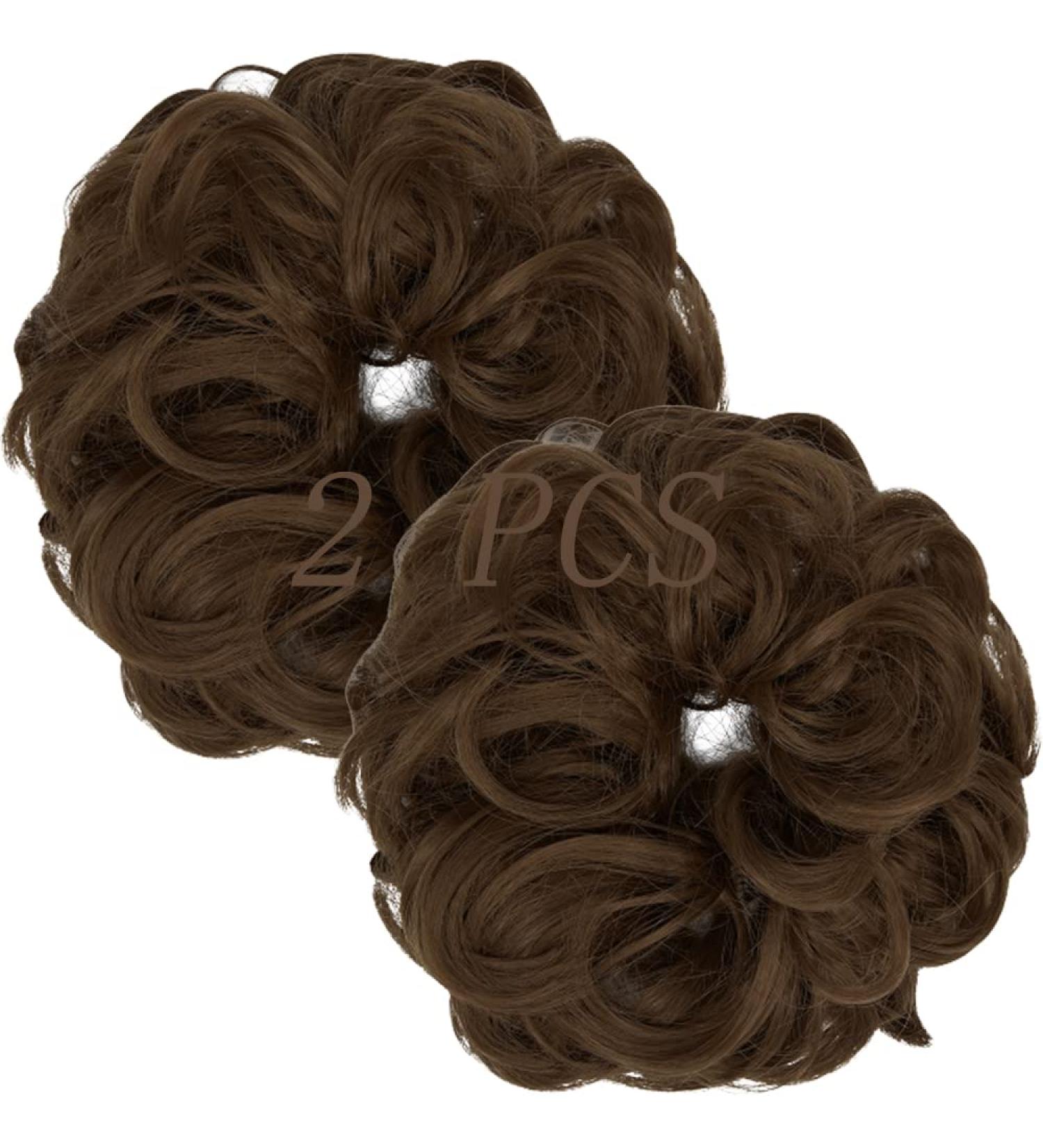 OMGREAT 2PCS Thick Curly Messy Hair Buns Ponytail Extensions Light Chestnut Brown Hair Scrunchies - Buy Online on GoSupps.com