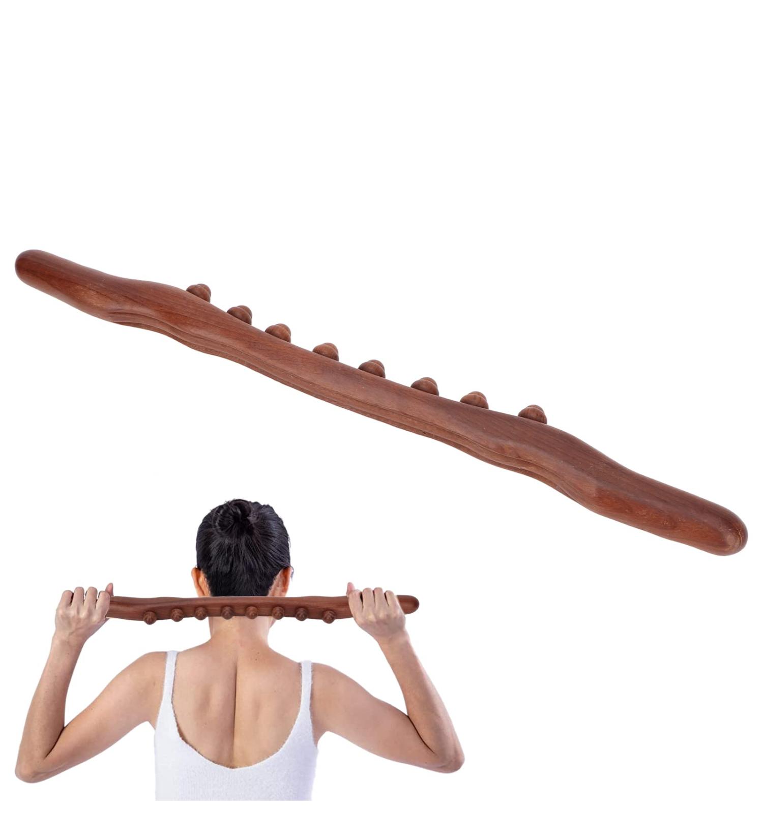 Premium Wooden Gua Sha Massage Tools - 8 Pearl Roller & Curved Stick for Fatigue Relief & Contouring - Buy Online on GoSupps.com