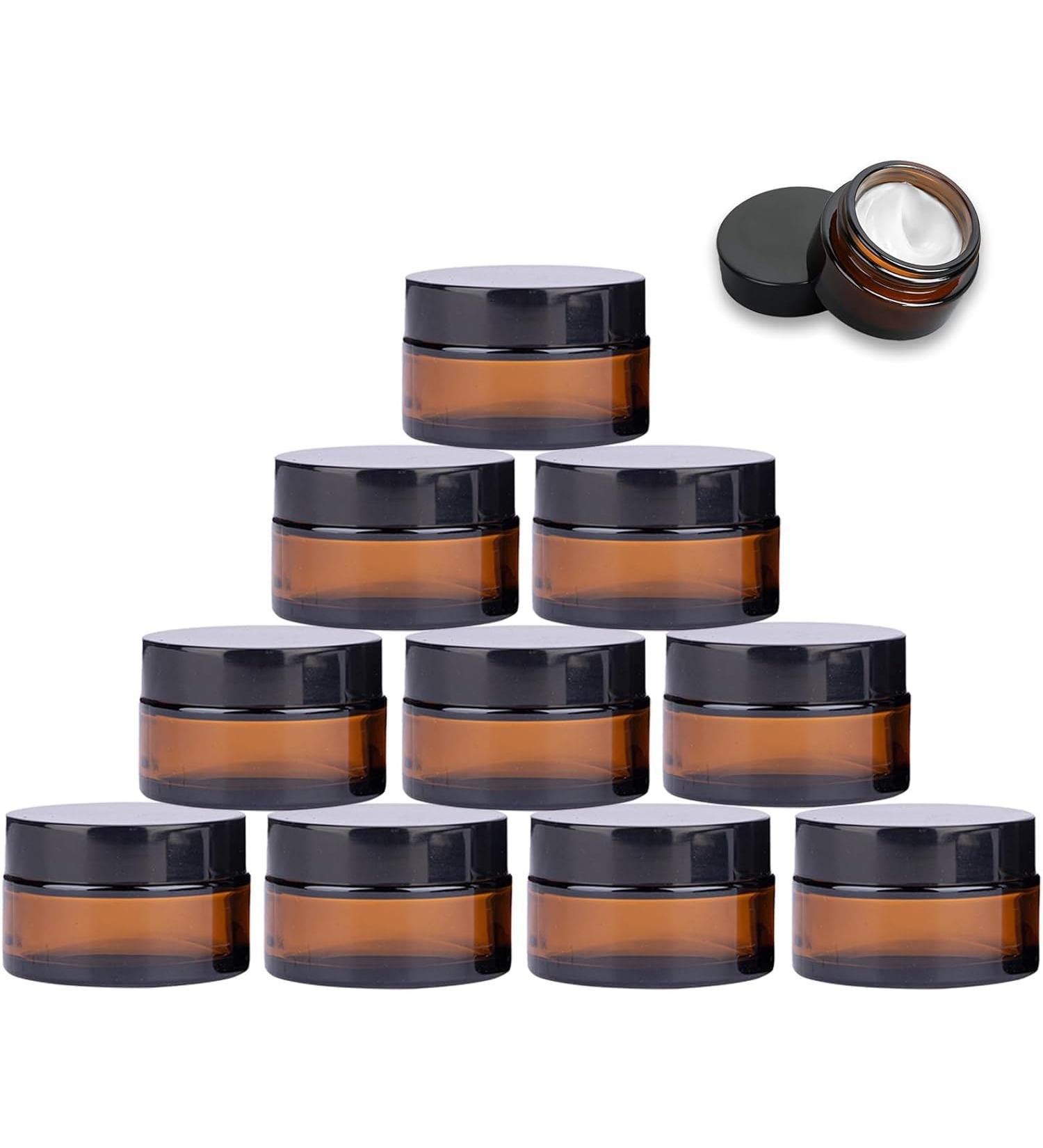 SUQURTOM 10-Pack 20ml Amber Glass Cosmetic Containers - Refillable Bottles for Creams Lotions & Essential Oils - Buy Online on GoSupps.com