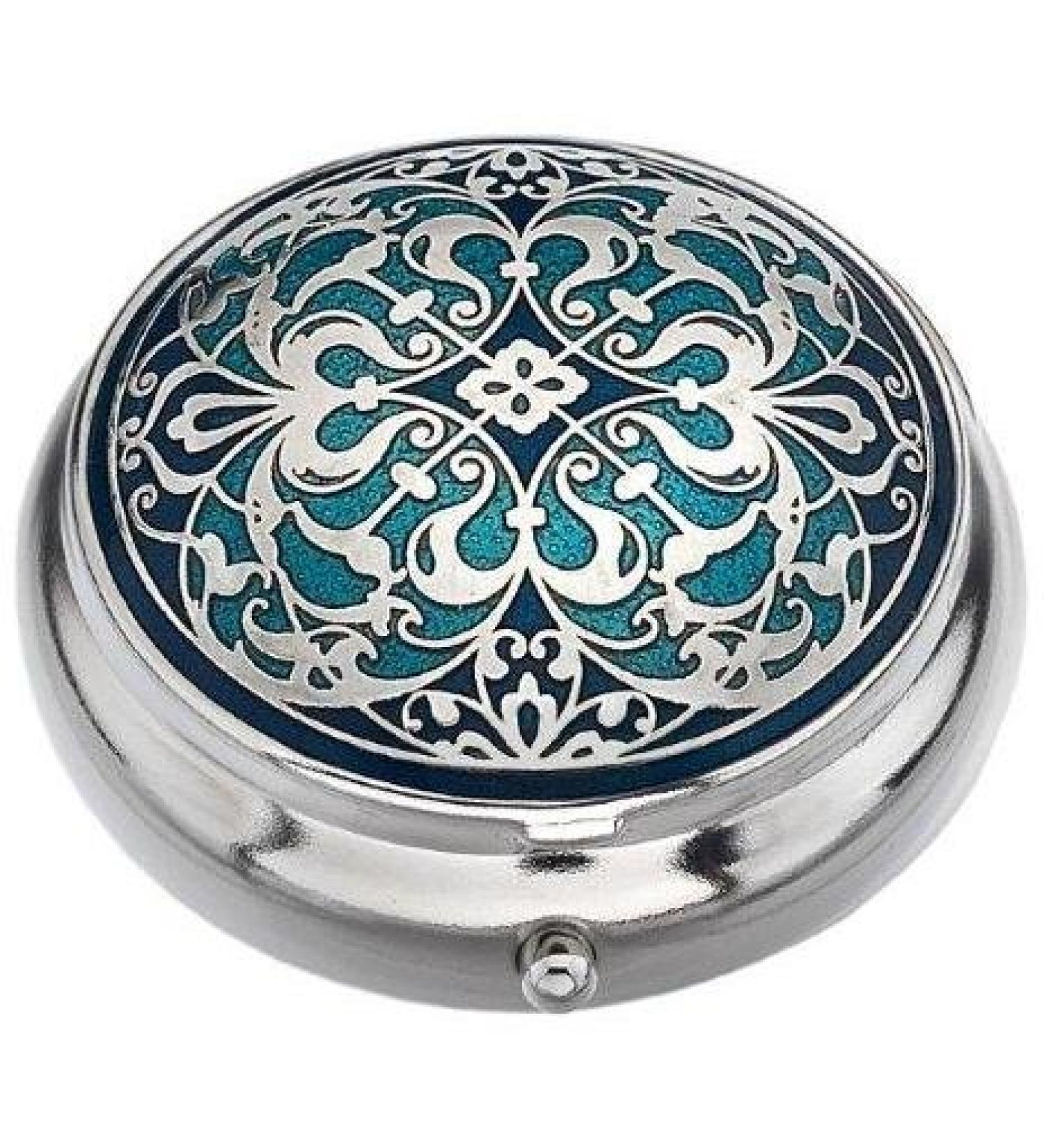Pill Box (Standard Size) in an Arabesque Design in Blue Color