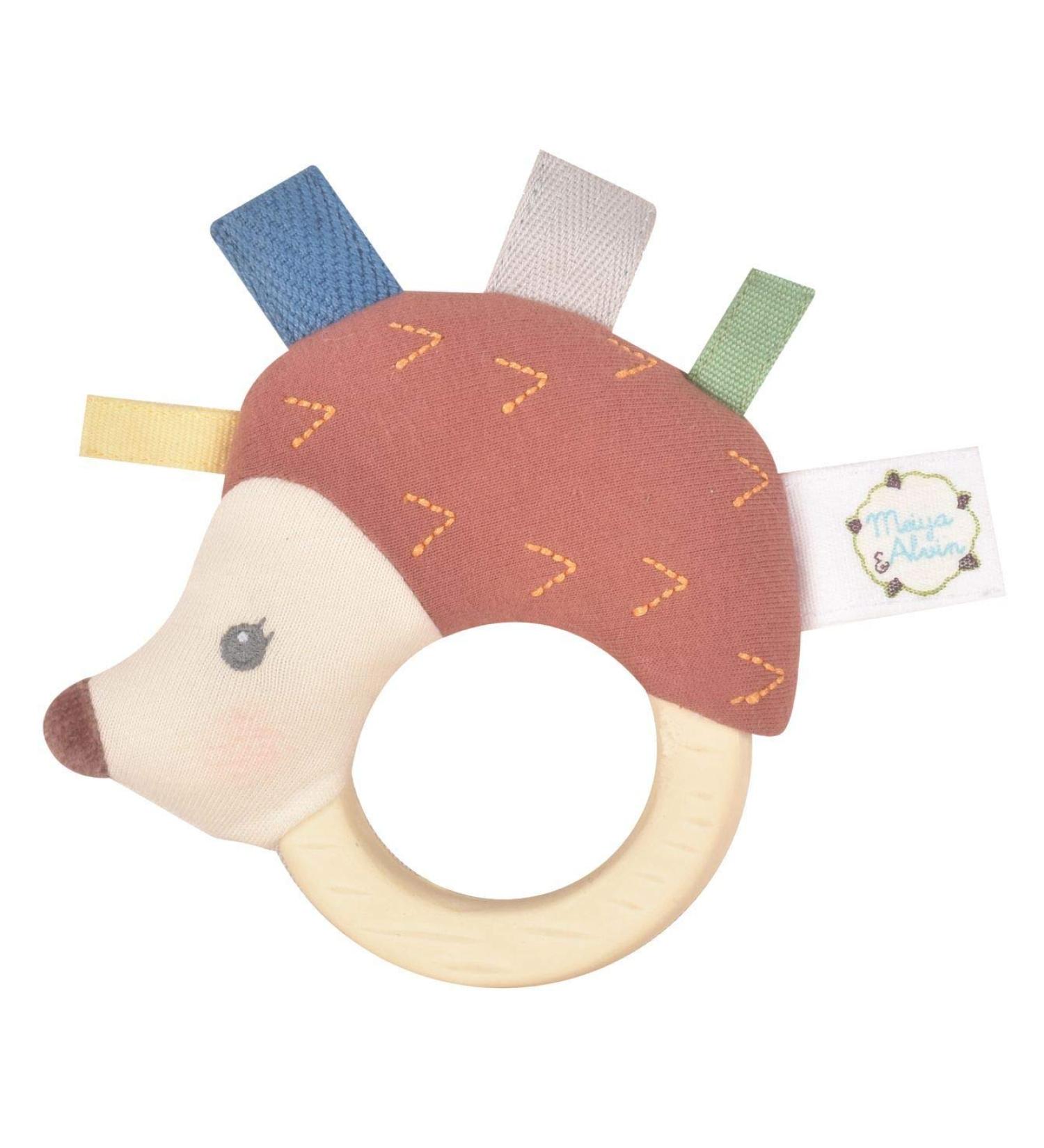 Ethan The Hedgehog Plush Rattle with Natural Rubber Teether