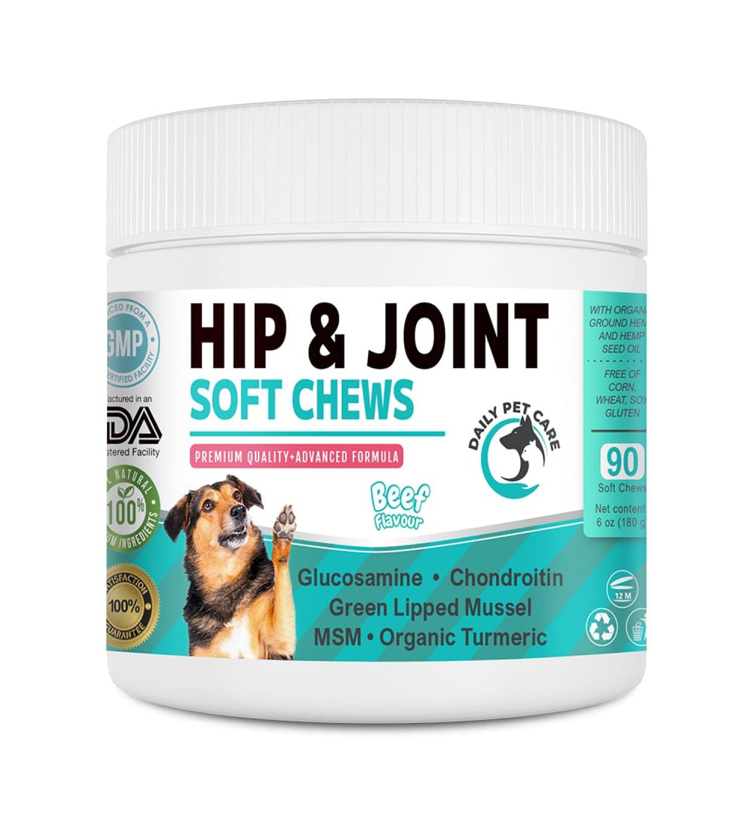 Daily Pet Care Hip and Joint Supplements For Dogs | Dog Joint Supplements to Reduce Stiffness and Improve Mobility with Organic Turmeric Glucosamine Chondroitin and Green Lipped Mussel For Dogs - Buy Online on GoSupps.com