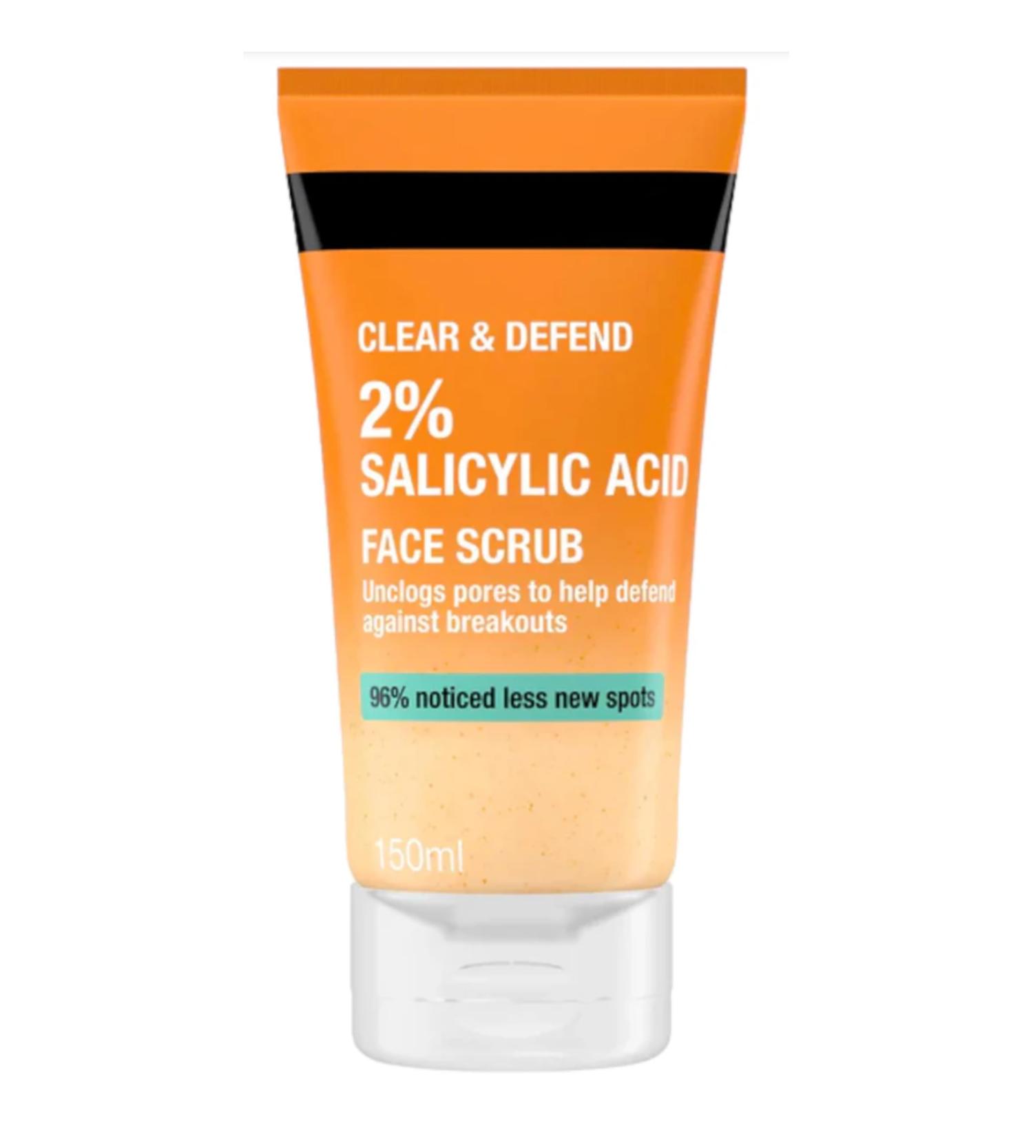Clear & Defend Oil-Free 2% Salicylic Acid Face Scrub - Daily Exfoliating Cleanser for Acne-Prone Skin Unclogs Pores & Prevents Breakouts - 150 ml - Buy Online on GoSupps.com