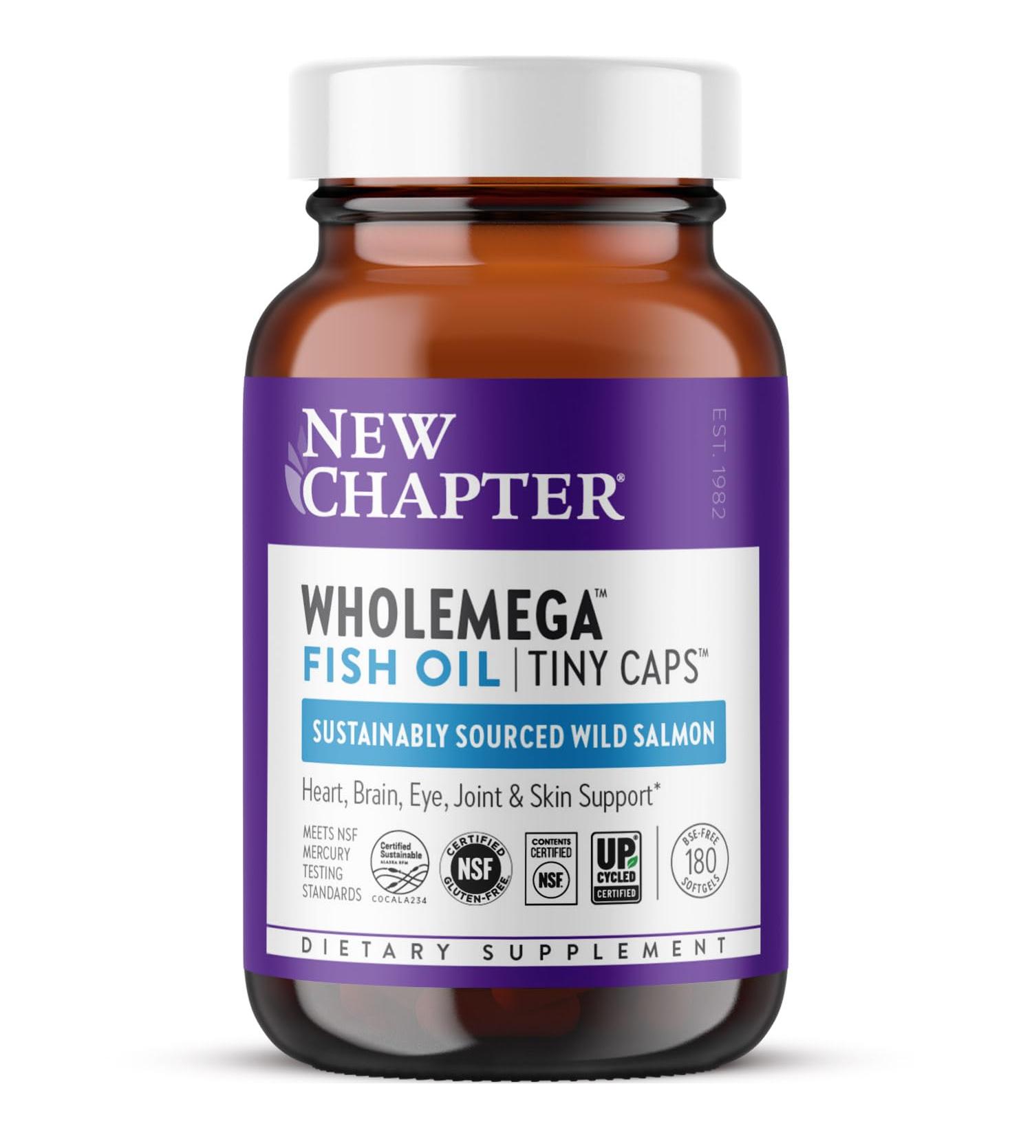 New Chapter Wholemega Fish Oil Supplement Tiny Capsules 2000mg per Serving Clinically Proven Wild Alaskan Salmon Oil with Omega-3 + Vitamin D3 + Astaxanthin 500mg per softgel - 180 Count 180 Count (Pack of 1) - Buy Online on GoSupps.com