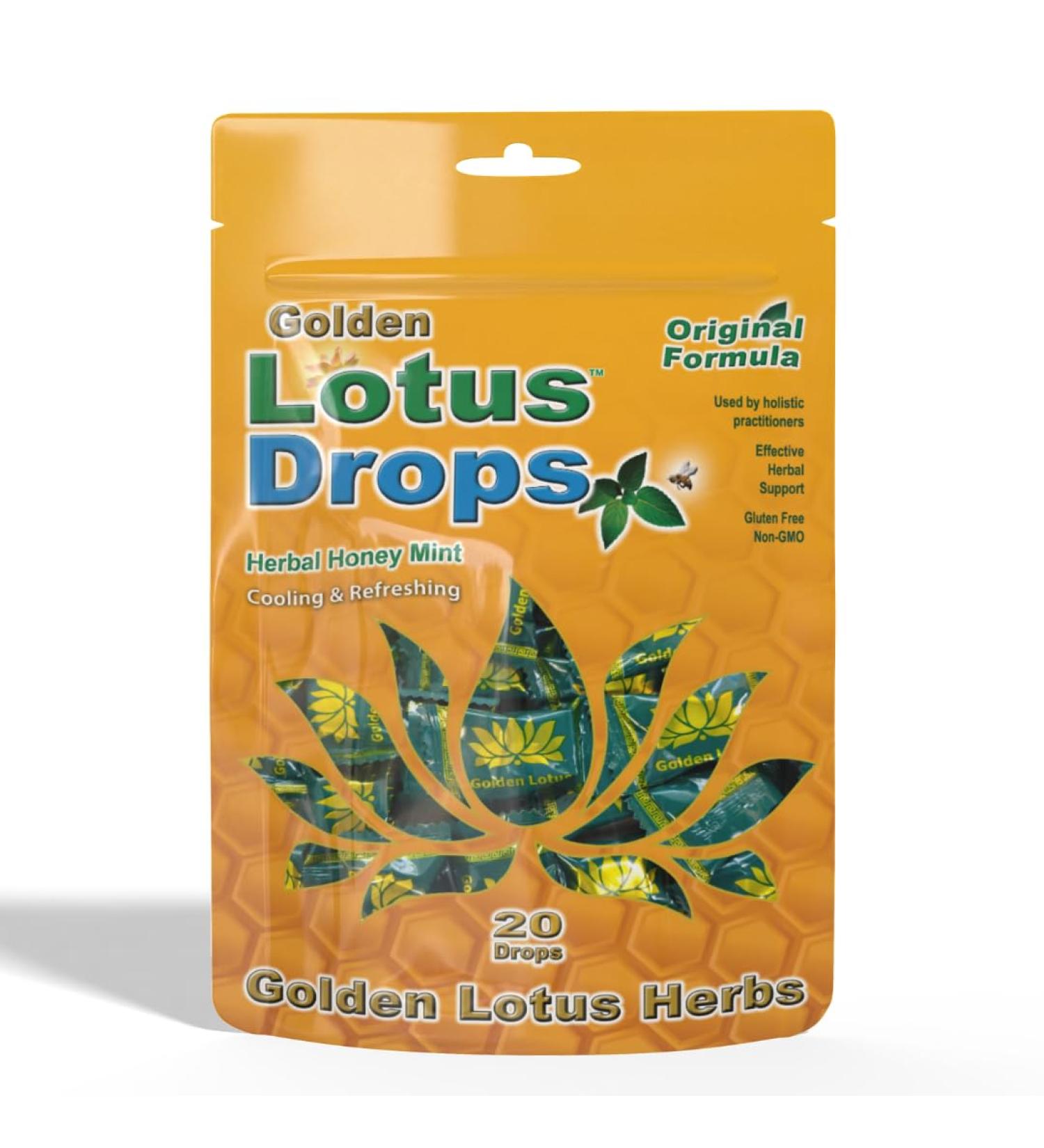Golden Lotus Drops Original Herbal Formula | Soothing Honey Mint Lozenges 1-Pack (20 Count)