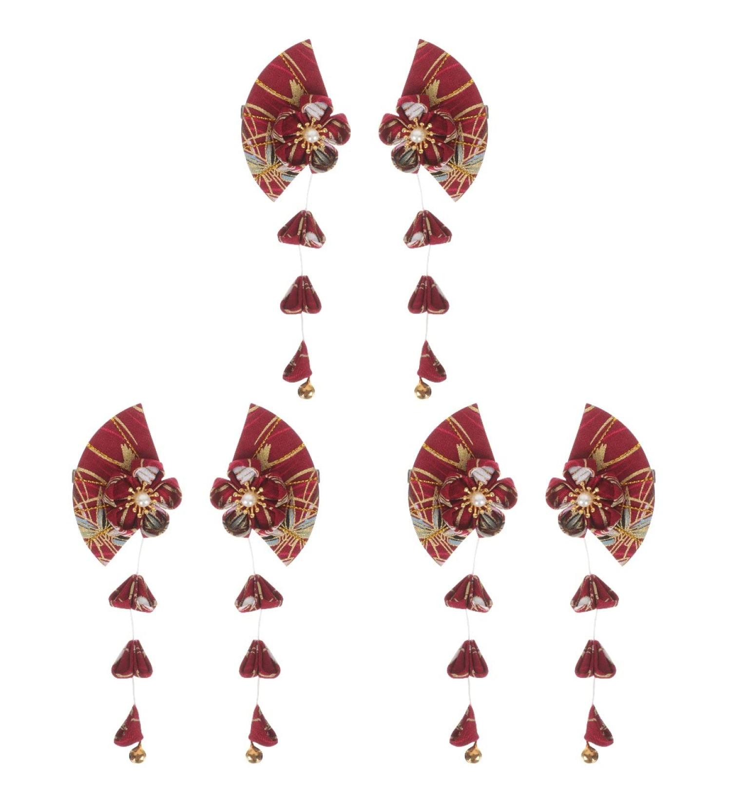 3 Pairs Traditional Japanese Hair Tiaras for Girls Adhesive Clips Hair Barrettes for Women Flower Hair Clips for Women Womens Hair Accessories Hair Decor Hanfu Tassel Cloth Bridek1 - Buy Online on GoSupps.com