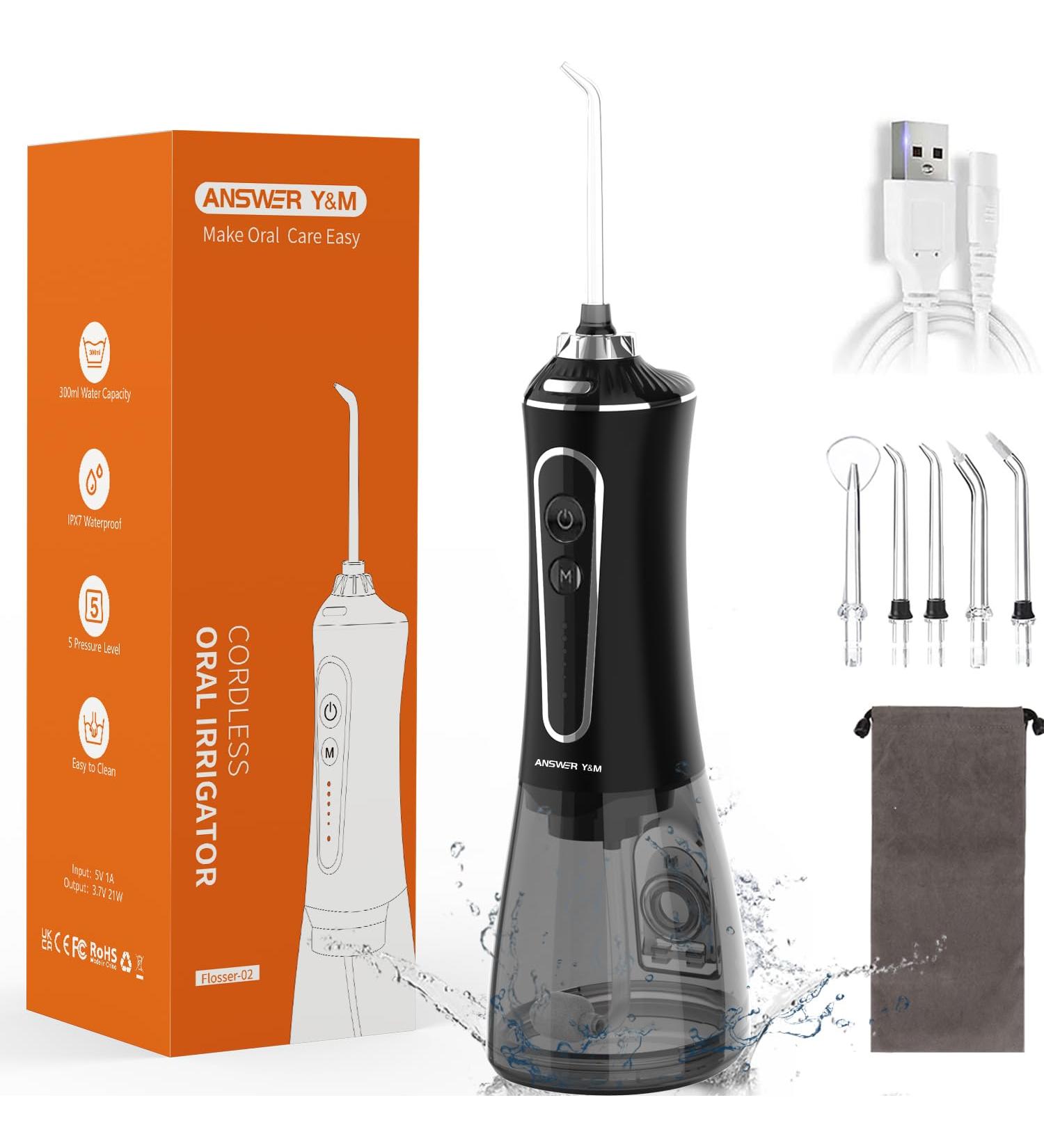 Oral Irrigator Test Winner 2024 | Cordless 300ML IPX7 Water Flosser for Home & Travel | Best for Braces & Bridges - New Black - Buy Online on GoSupps.com