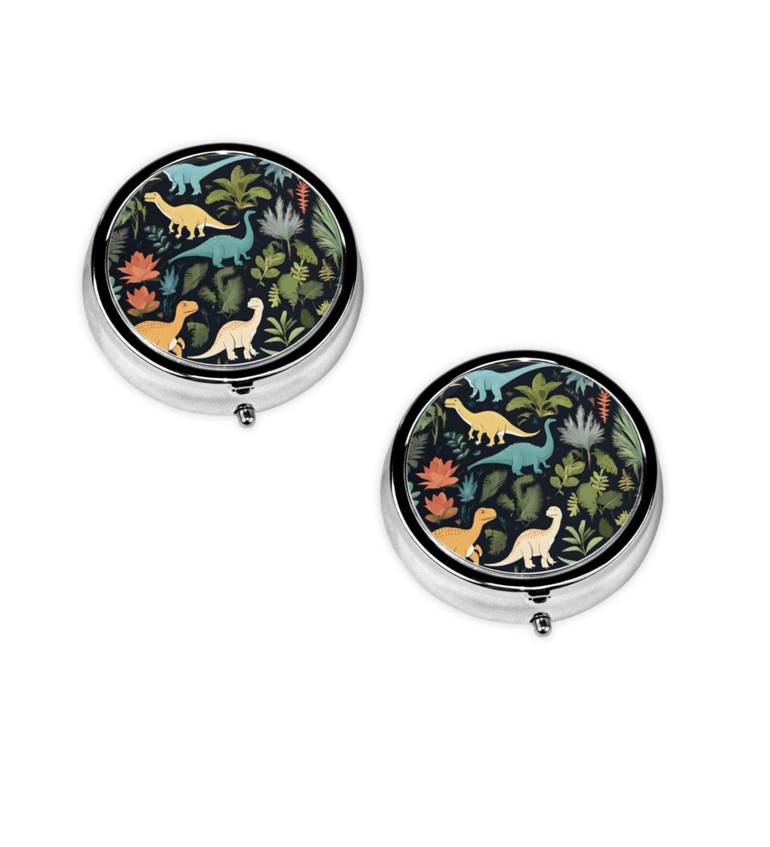 Cute Dinosaur Round Pill Box | 3 Compartment Portable Travel Medicine Organizer | Mini Decorative Pocket Purse - Buy Online on GoSupps.com