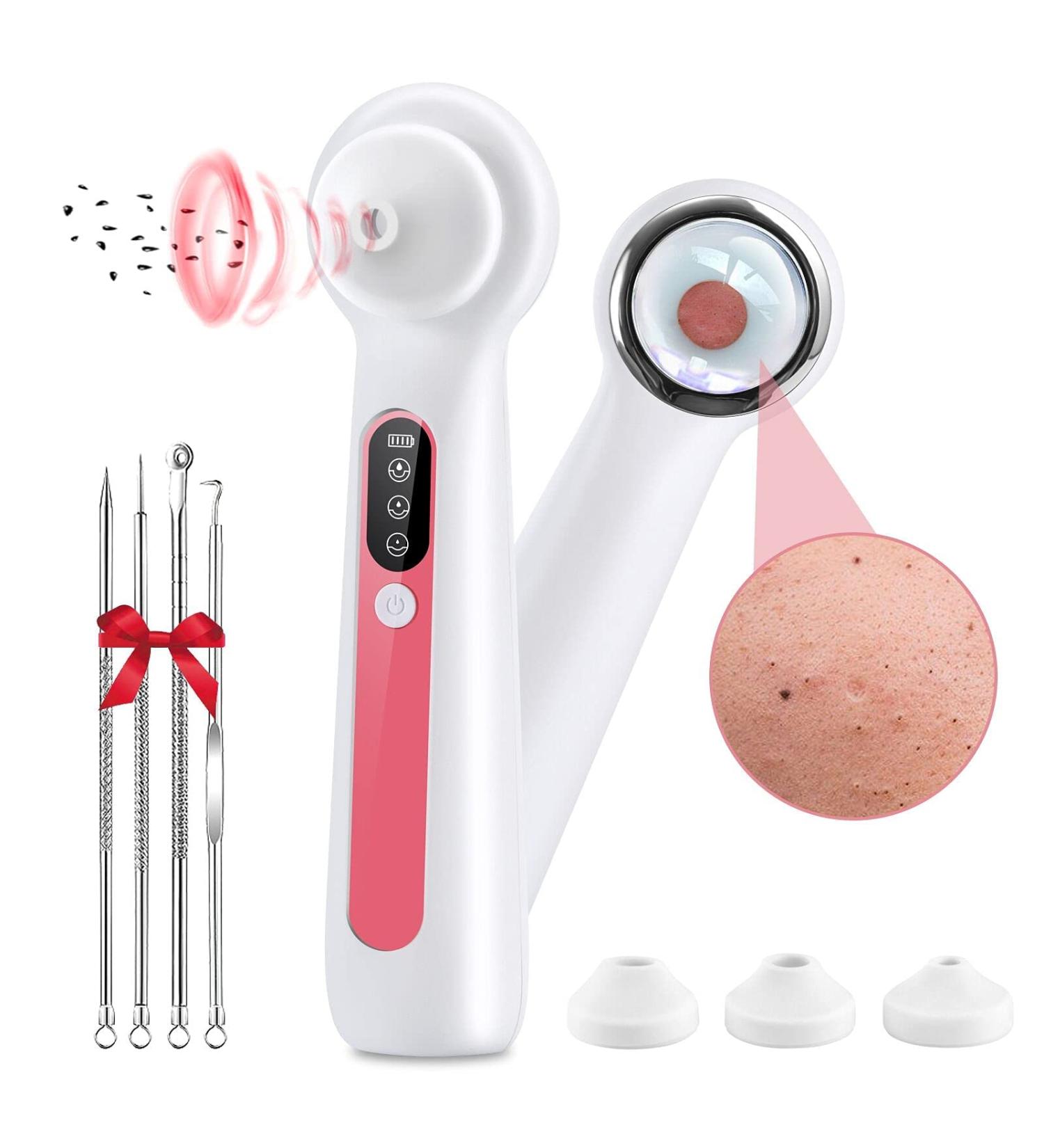 Blackhead Remover Vacuum Upgraded Visible Facial Pore Cleaner with Magnifier & LED Filling Light 3 Removable Suction Nozzles & 4 Acne Comedone Pimple Extractor Tools & USB Charging Cable Included - Buy Online on GoSupps.com
