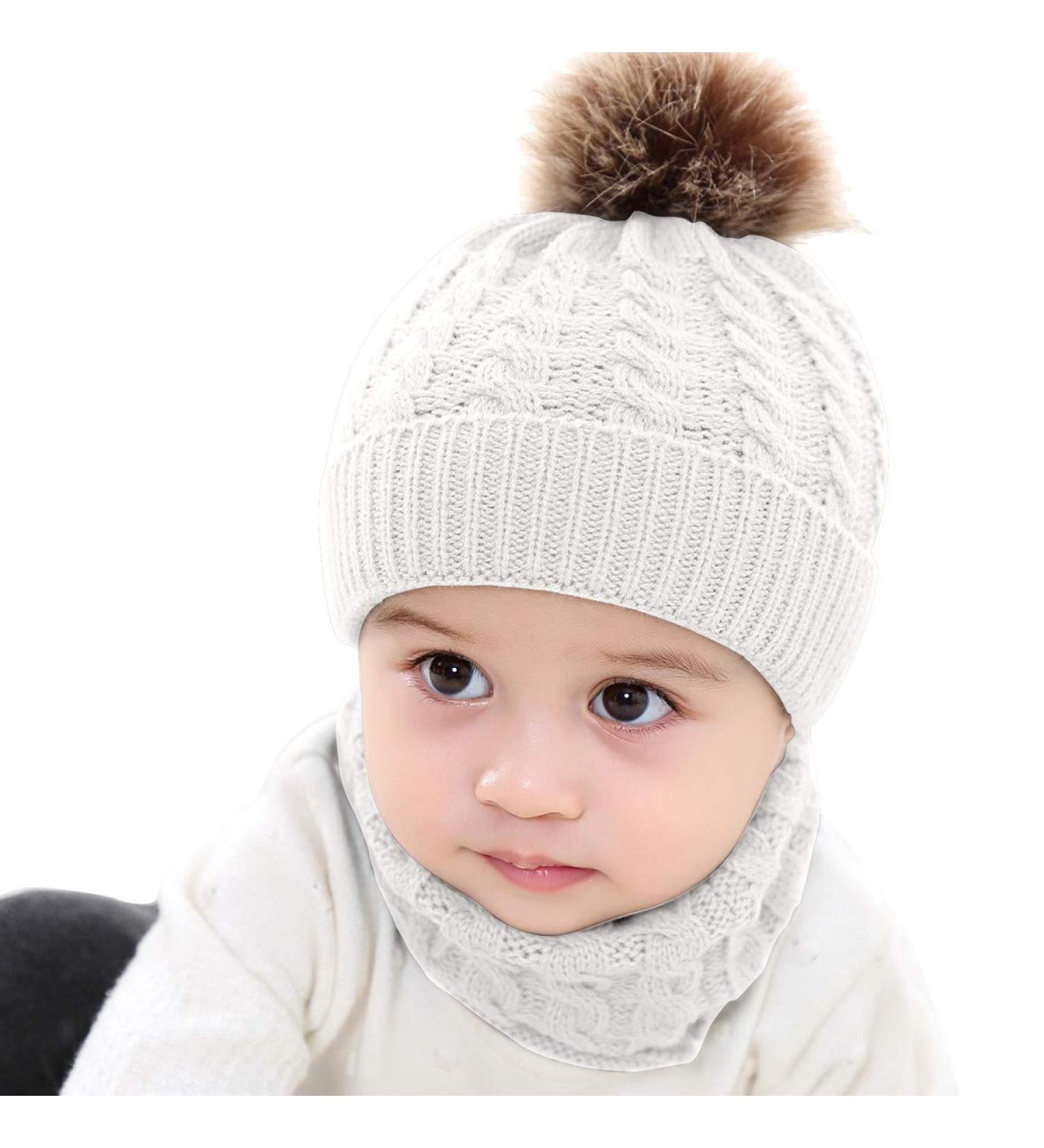 Yinuoday Toddler Baby Knit Hat Scarf Set - Winter Warm Beanie Cap with Circle Loop Scarf Neckwarmer in White (2PCS) - Buy Online on GoSupps.com