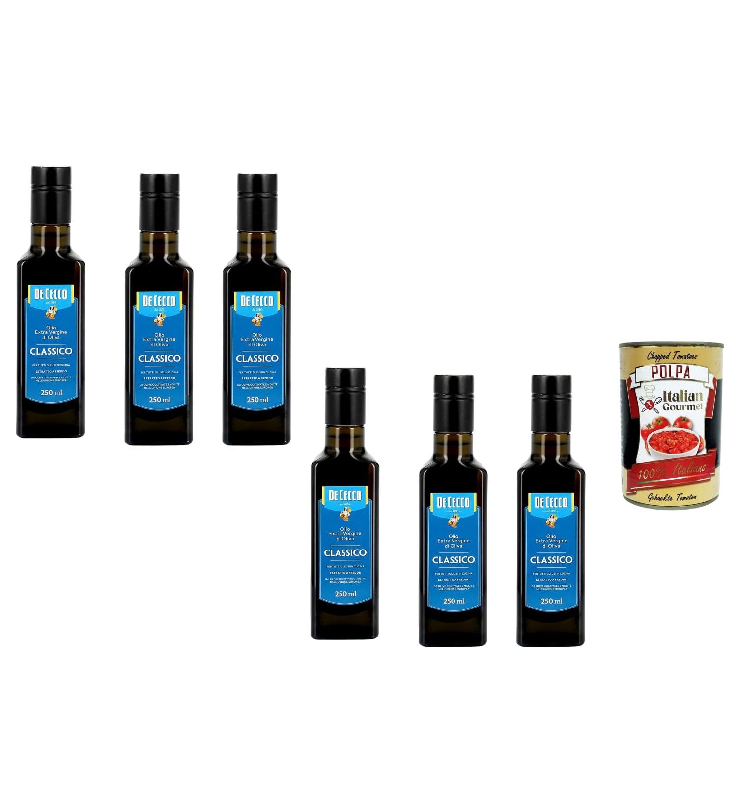  Italian Gourmet E.R. De Cecco Extra Vergine Classico Cold-Extracted Italian Virgin Olive Oil Aromatic for Kitchen and Salads + Italian Gourmet Polpa 6 x 250 ml - Buy Online on GoSupps.com