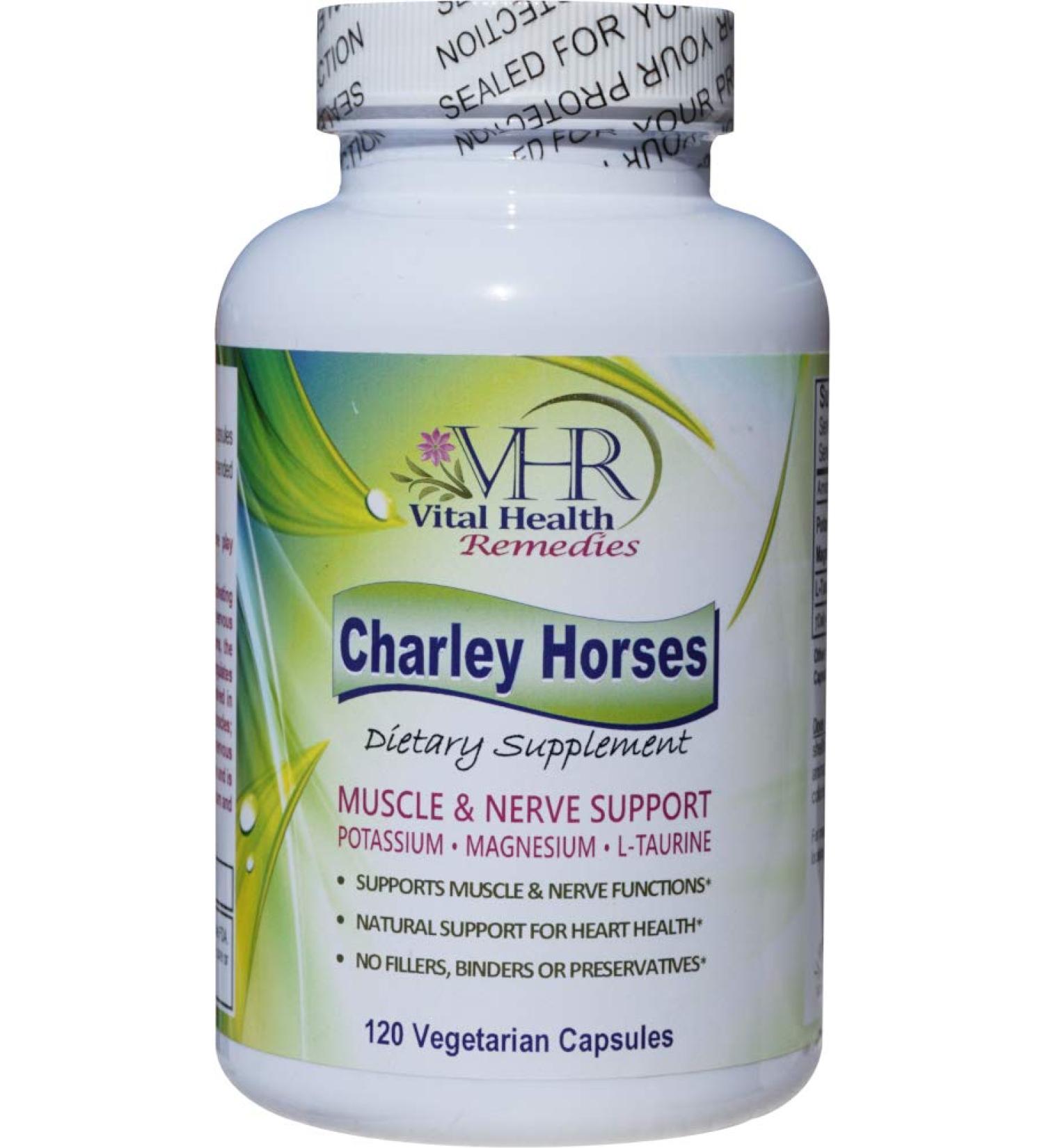 VHR Charley Horses Complete Muscle and Nerve Support Preservative-Free Formula with Potassium Magnesium and L-Taurine. 120 Vegetarian Capsules.