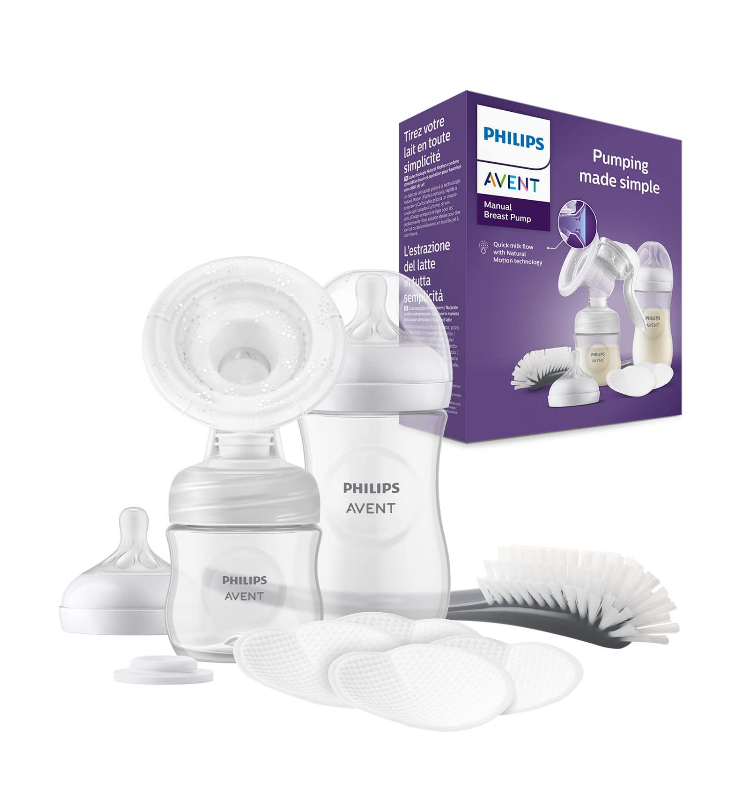 Philips Avent Manual Breast Pump Gift Set - Single Breast Pump 260ml and 125ml Baby Bottles BPA Free 4 Disposable Breast Pads (Model SCD430/60) Model 2 (SCD430/60) - Buy Online on GoSupps.com