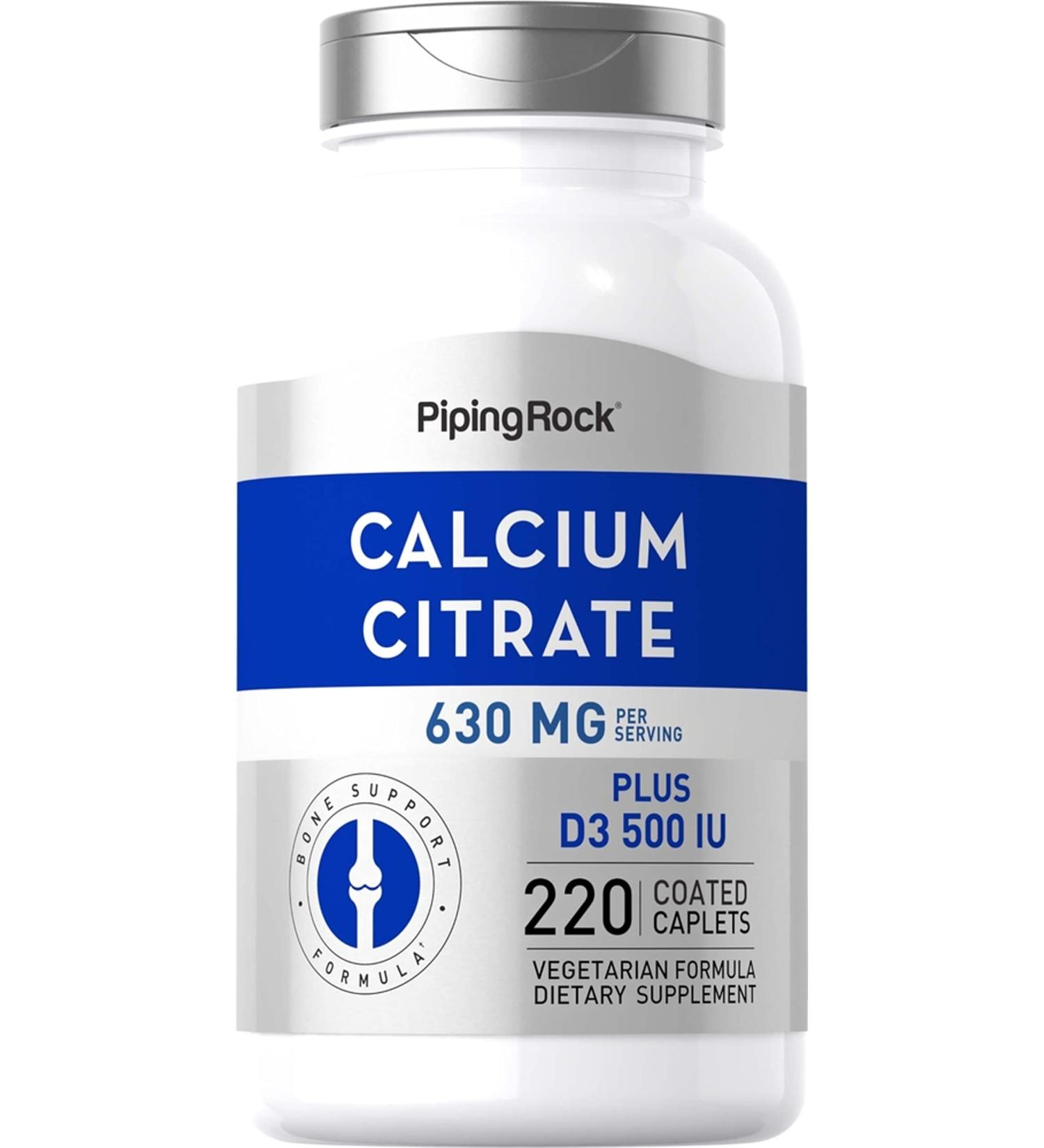 Piping Rock Calcium Citrate with Vitamin D3 | 315 mg | 220 Caplets | Non-GMO Gluten Free Supplement
